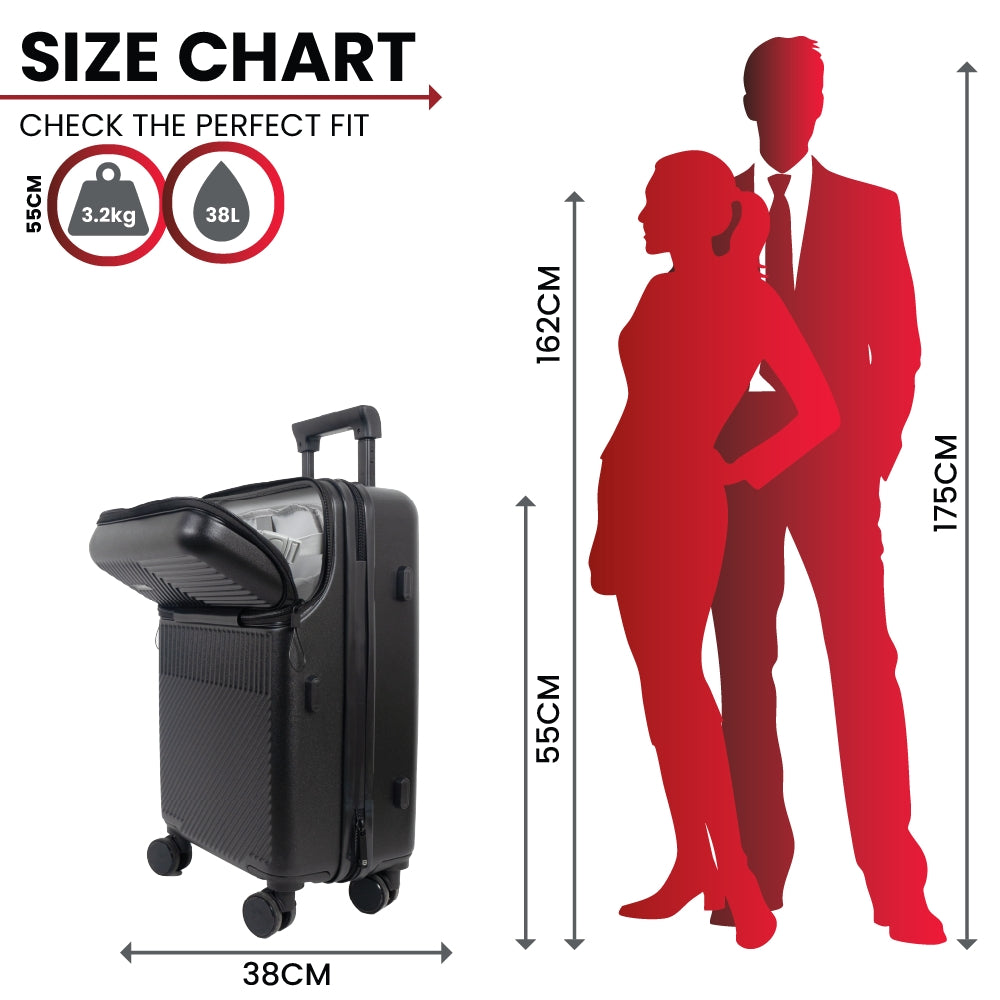 Tokyo Smart 55cm Hardshell Carry-On with Laptop Compartment – Jet Black