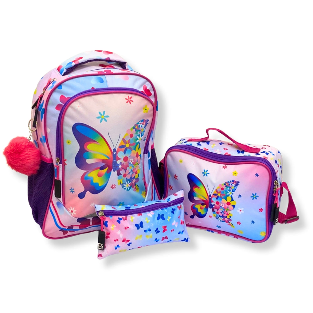 Junior Butterfly Backpack Set – 3-in-1 with Lunch & Pencil Bag