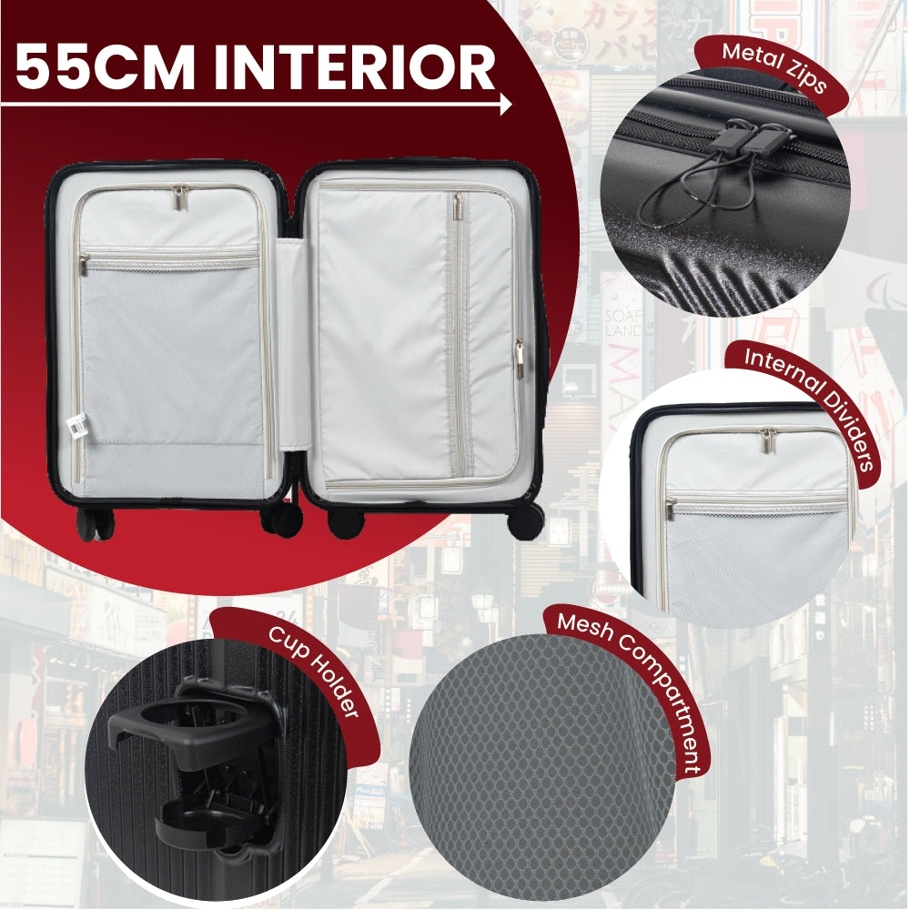 Tokyo Smart 55cm Hardshell Carry-On with Laptop Compartment – Jet Black