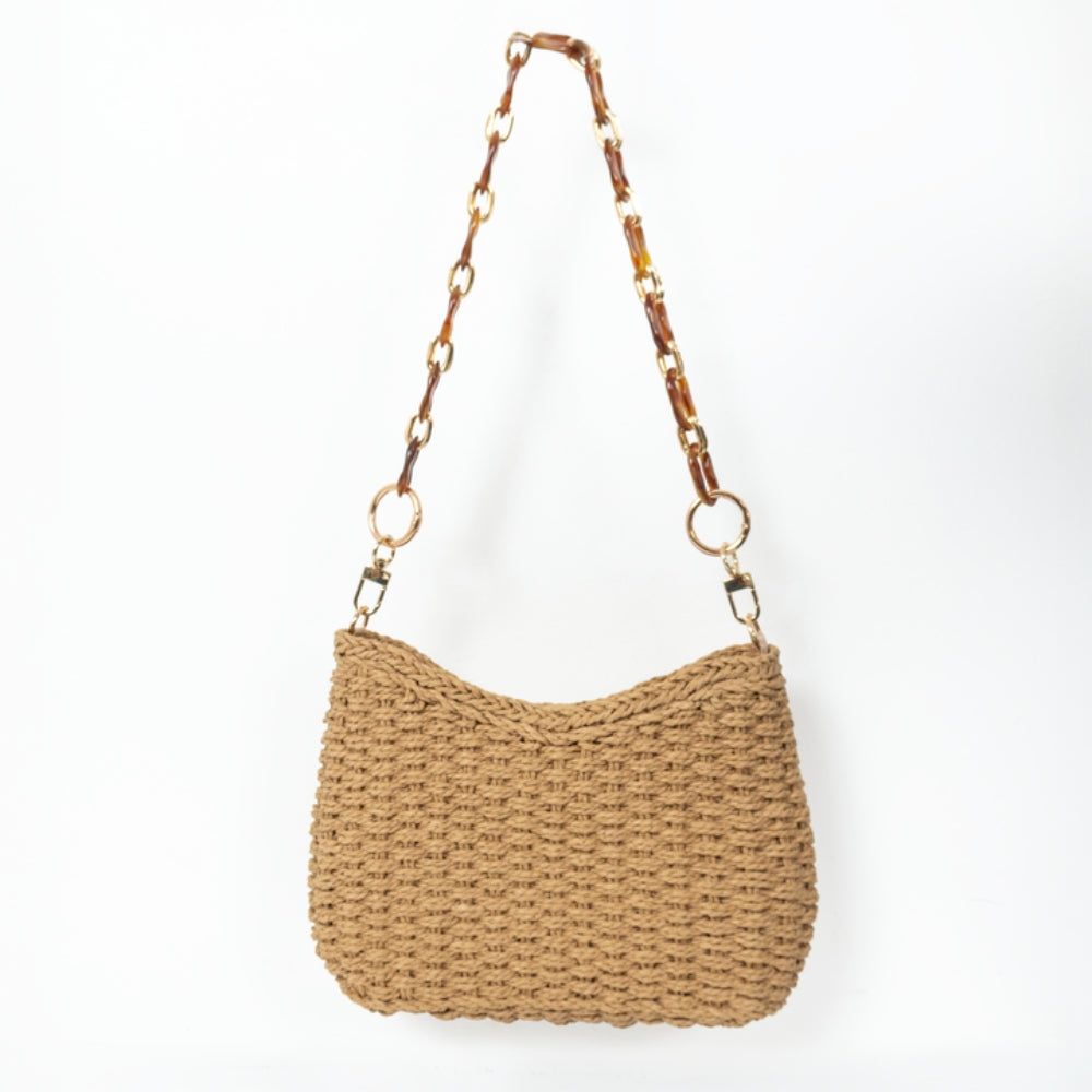 ZY-080 - Straw Shoulder Bag | Natural Paper Straw with Polyester Lining
