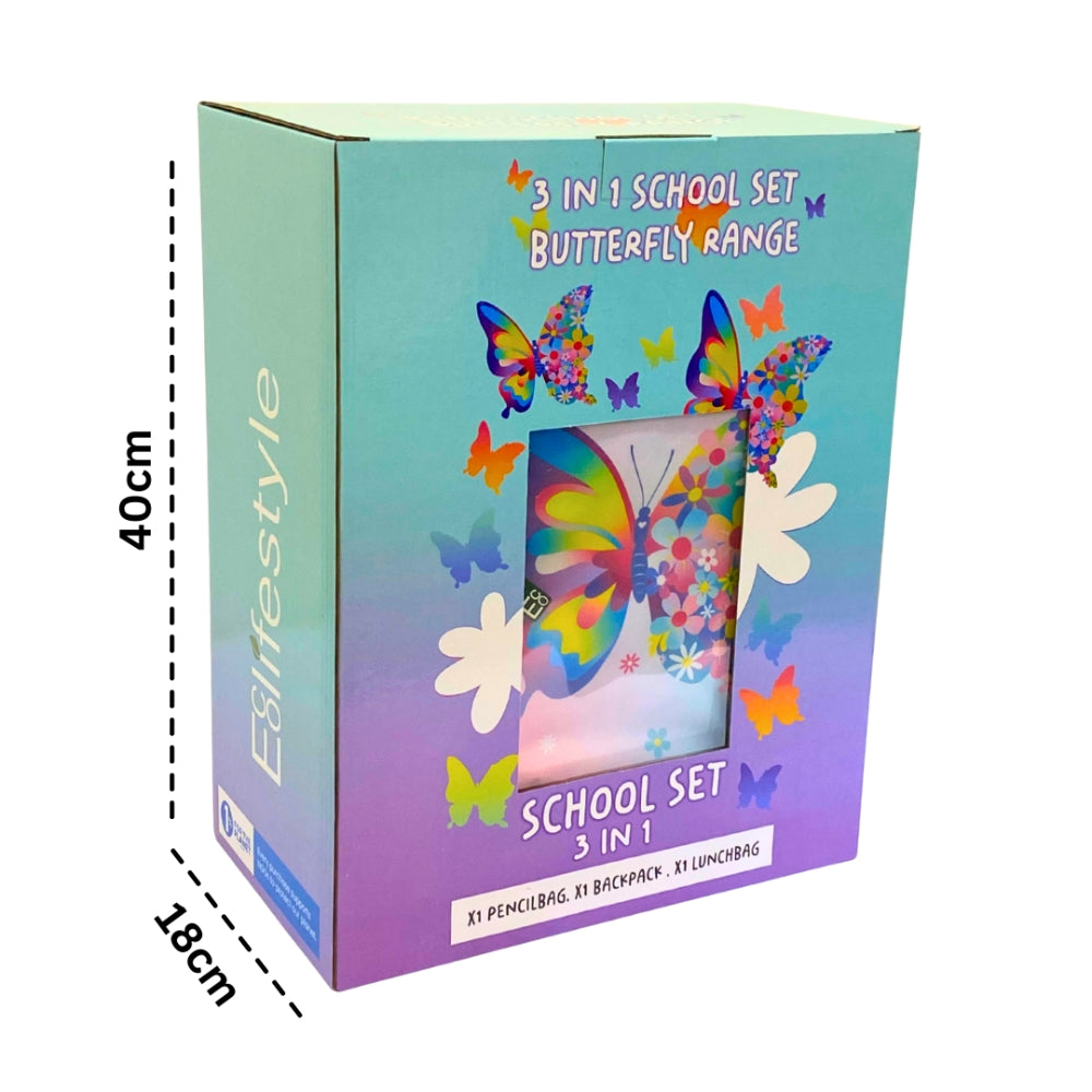 Mochila infantil Butterfly 3 en 1 con lonchera y bolsa para lápices
