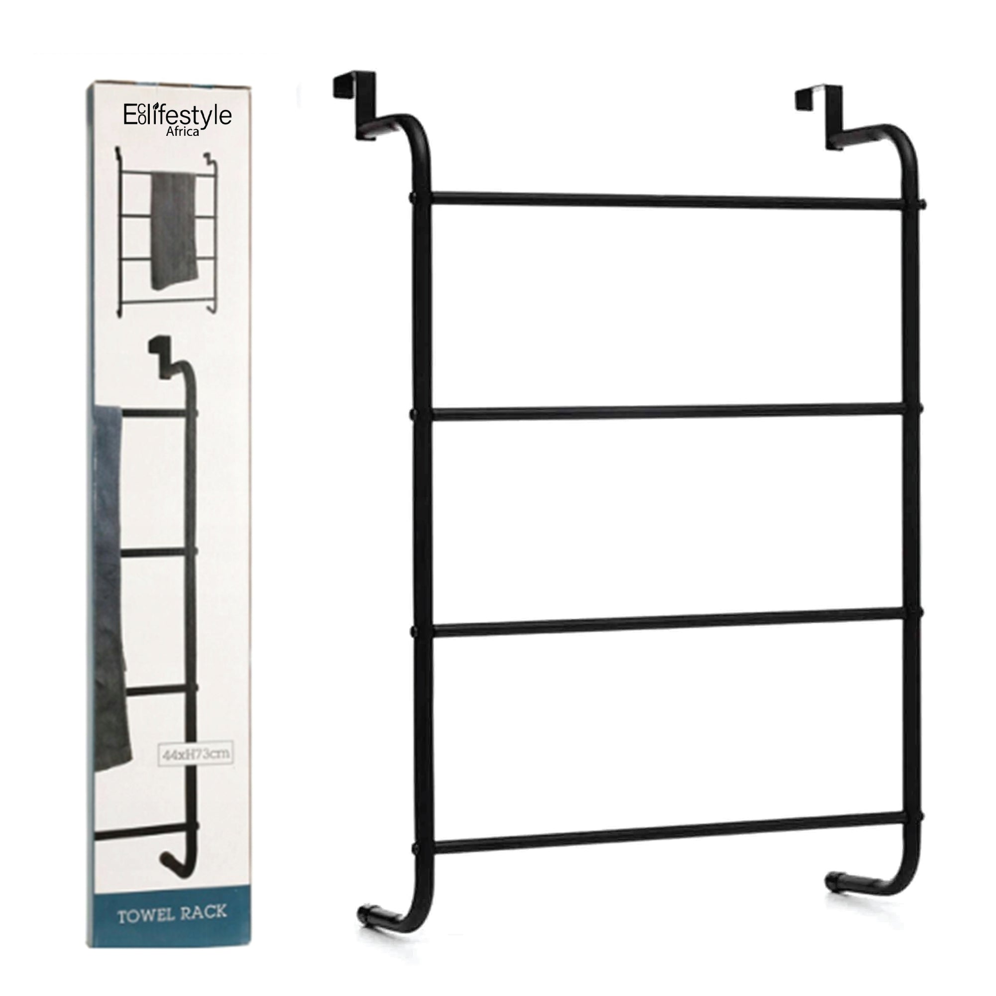 Toallero de acero para colgar en la puerta, organizador de toallas de baño negro para 4 toallas