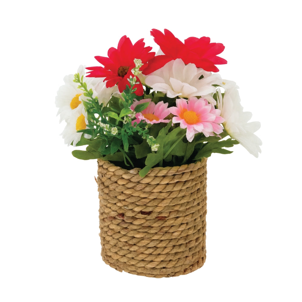 Artificial Flowers in Threaded Rope Basket – 3 Colour Variant Plants