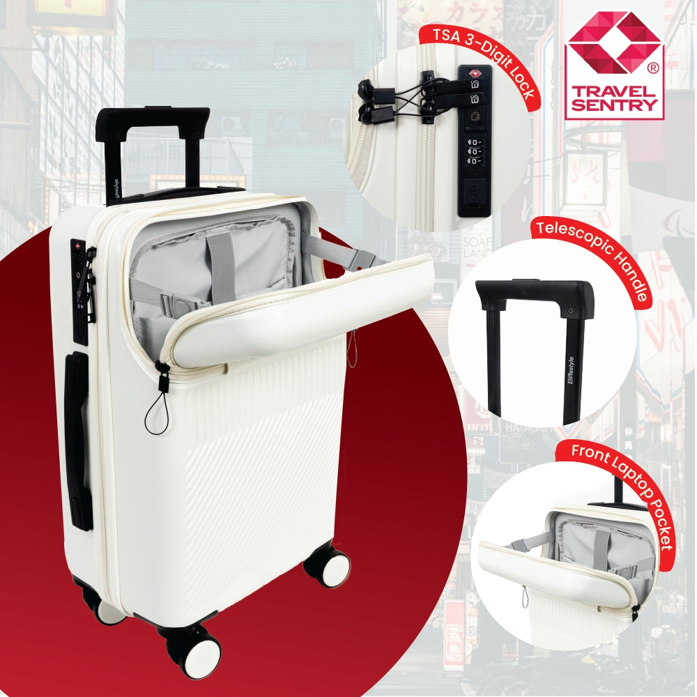 Tokyo Smart 55cm Hardshell Carry-On with Laptop Compartment – Pure White