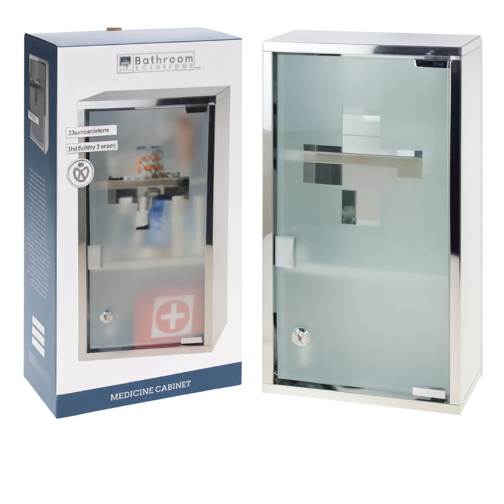 Wall Mounted Medicine Cabinet – Frosted Glass with 3 Shelves Pill Cabinet