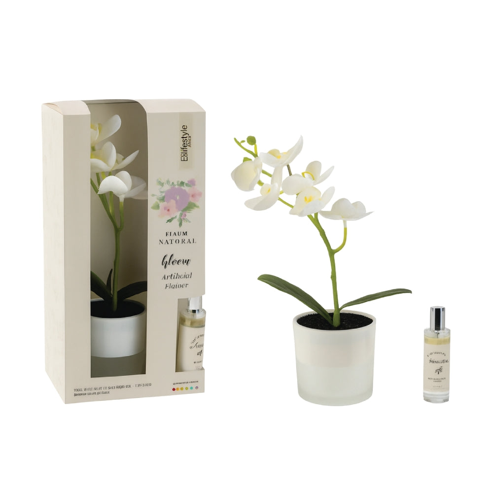 Artificial Plant Orchid in Pot with 30ml Aroma Spray – 2 Colours