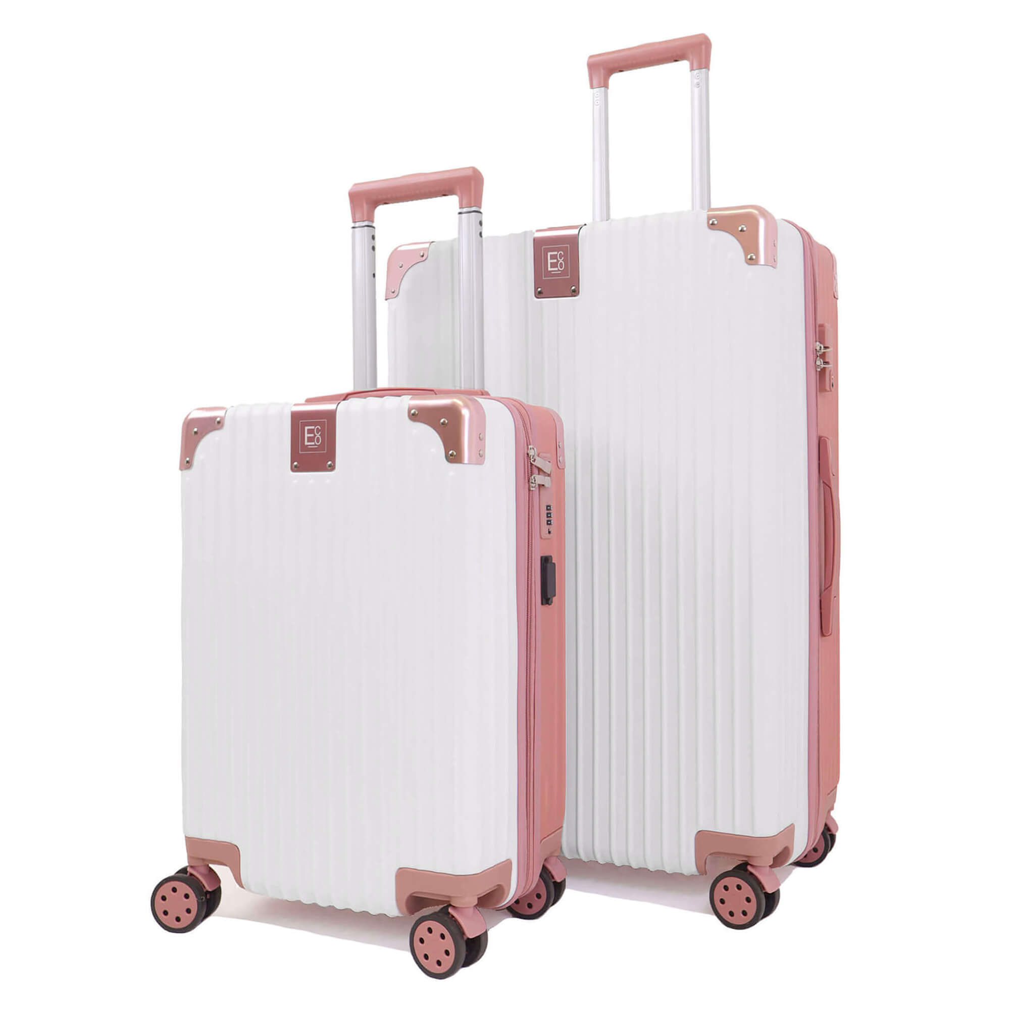 Berlin Anti-Theft Luggage Hardshell Suitcases Set of 2 with Cover - Rose Gold and Cream