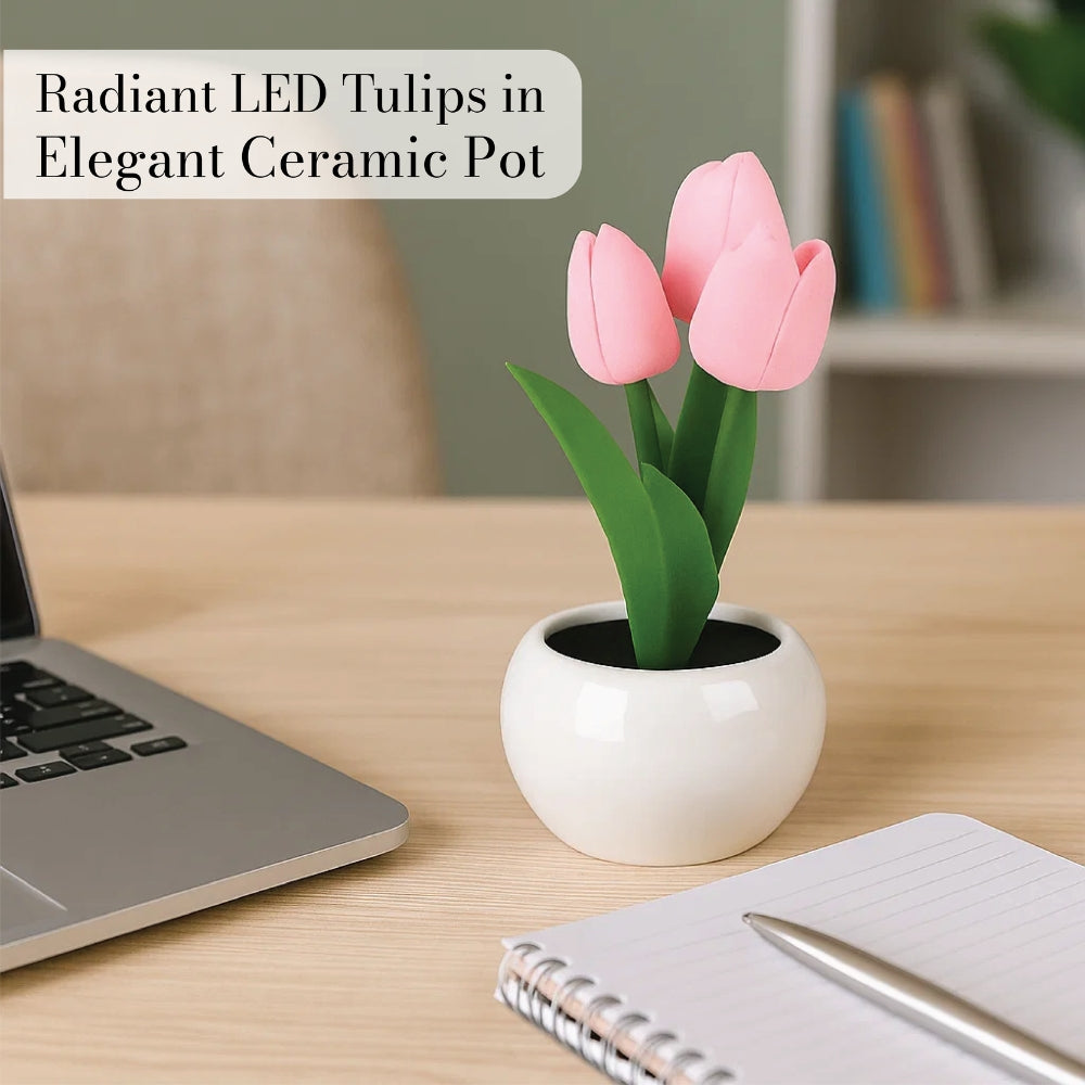 LED Artificial Tulip Pot Plant Light – Decorative Home Accent - 3 Colours