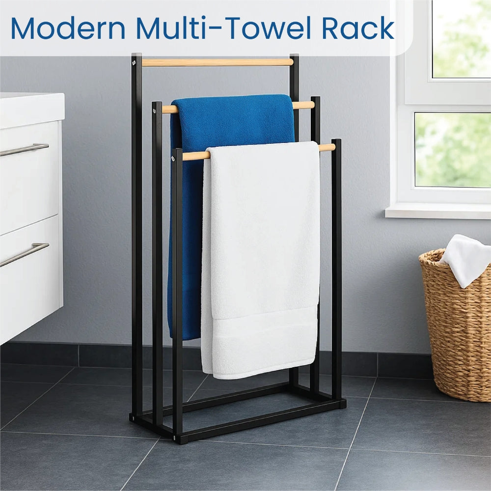 Freestanding Metal Towel Rack – 3 Bar Metal Frame Towel Drying Rack