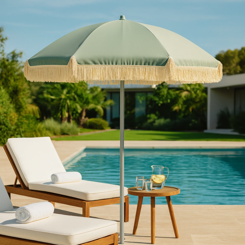 Beach Umbrella – 176cm UV Protection with Tassels – Green