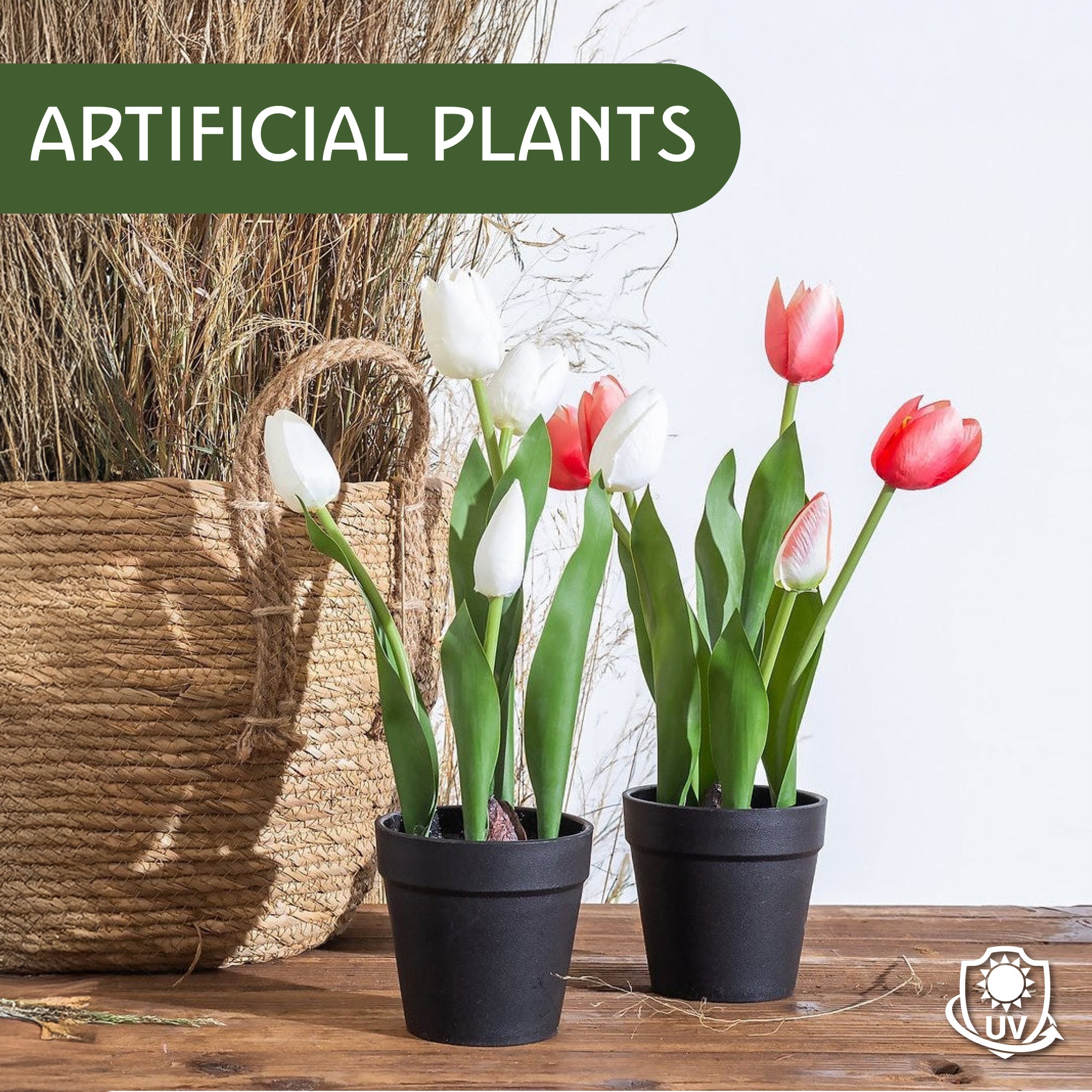 Tulipán artificial en maceta, 6 colores vibrantes surtidos, 22 x 30 cm