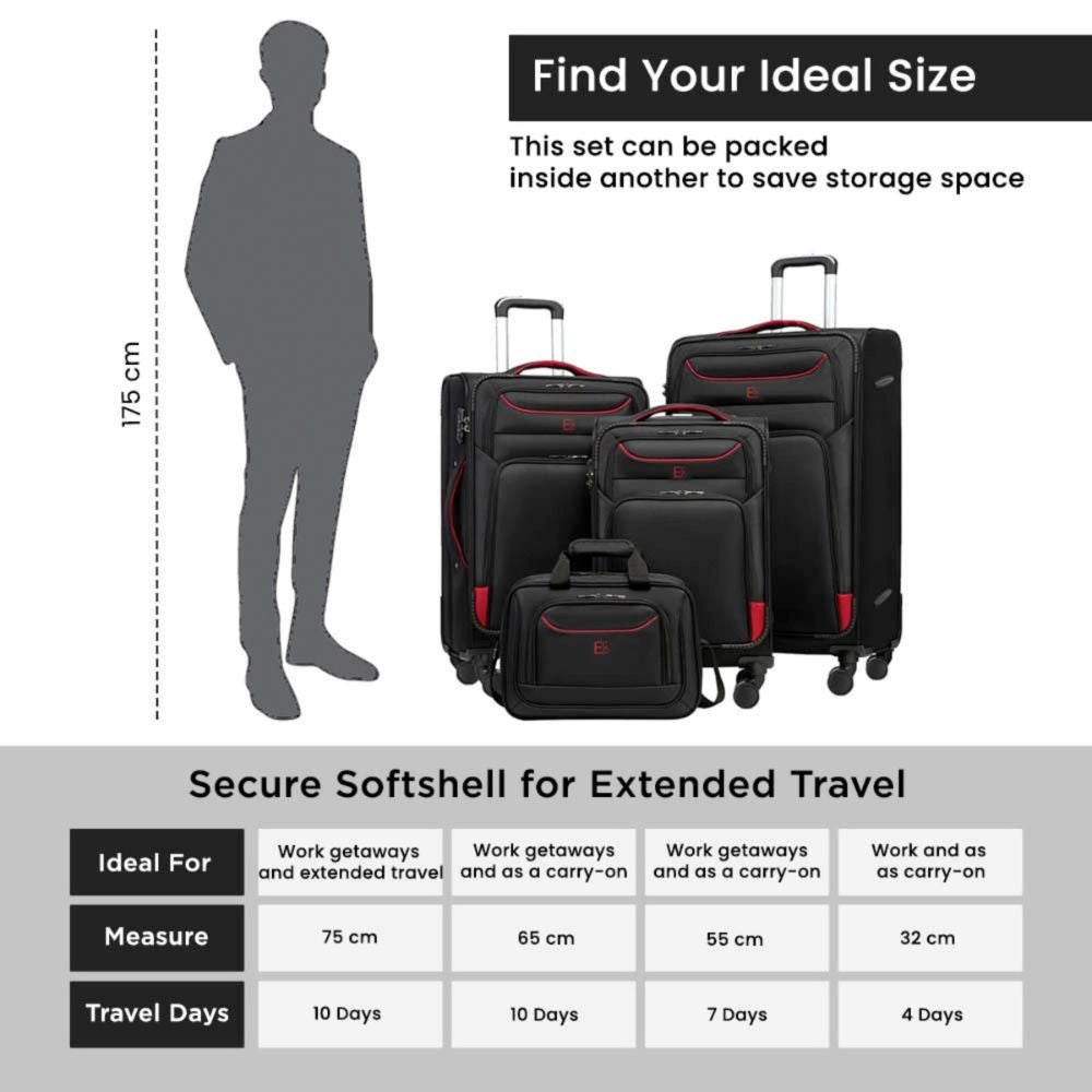 مجموعة حقائب سفر موناكو الناعمة، 4 قطع - أسود