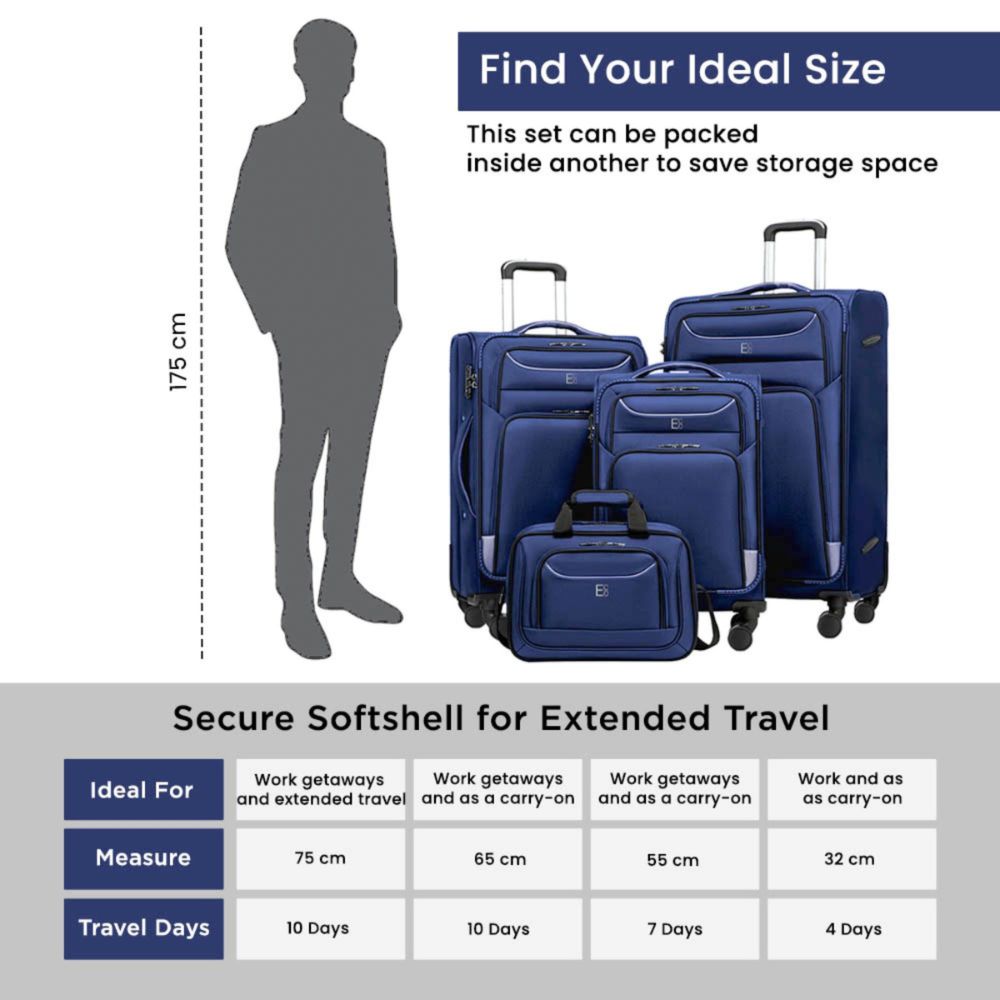 مجموعة حقائب سفر موناكو الناعمة، 4 قطع - أزرق داكن