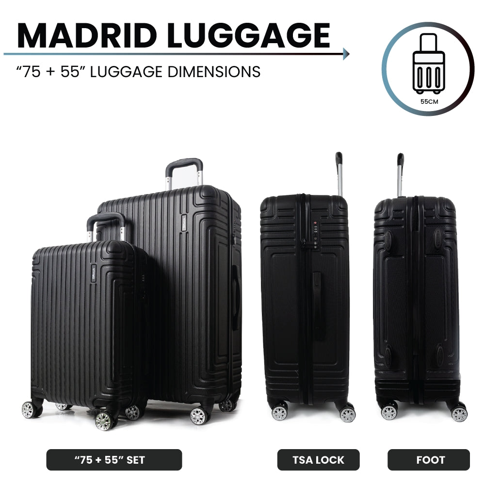 Madrid 2-Piece Hardshell Luggage Set (55cm & 75cm) – Matte Black