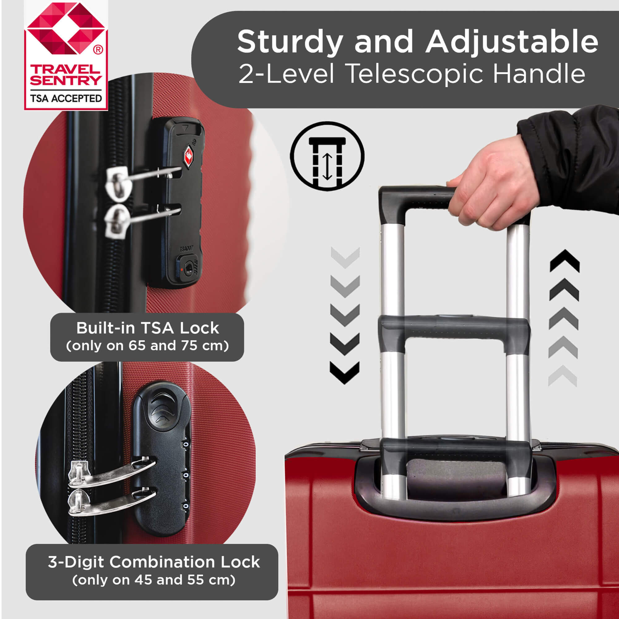 مجموعة حقائب سفر سانتوريني الصلبة - عجلات دوارة 360 درجة - 4 قطع - أحمر