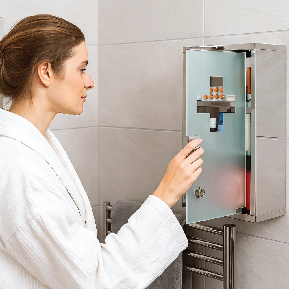 Wall Mounted Medicine Cabinet – Frosted Glass with 3 Shelves Pill Cabinet