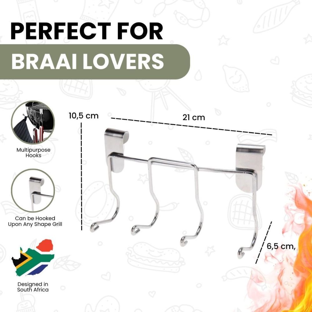 Braai Tool Holder with 4 Hooks