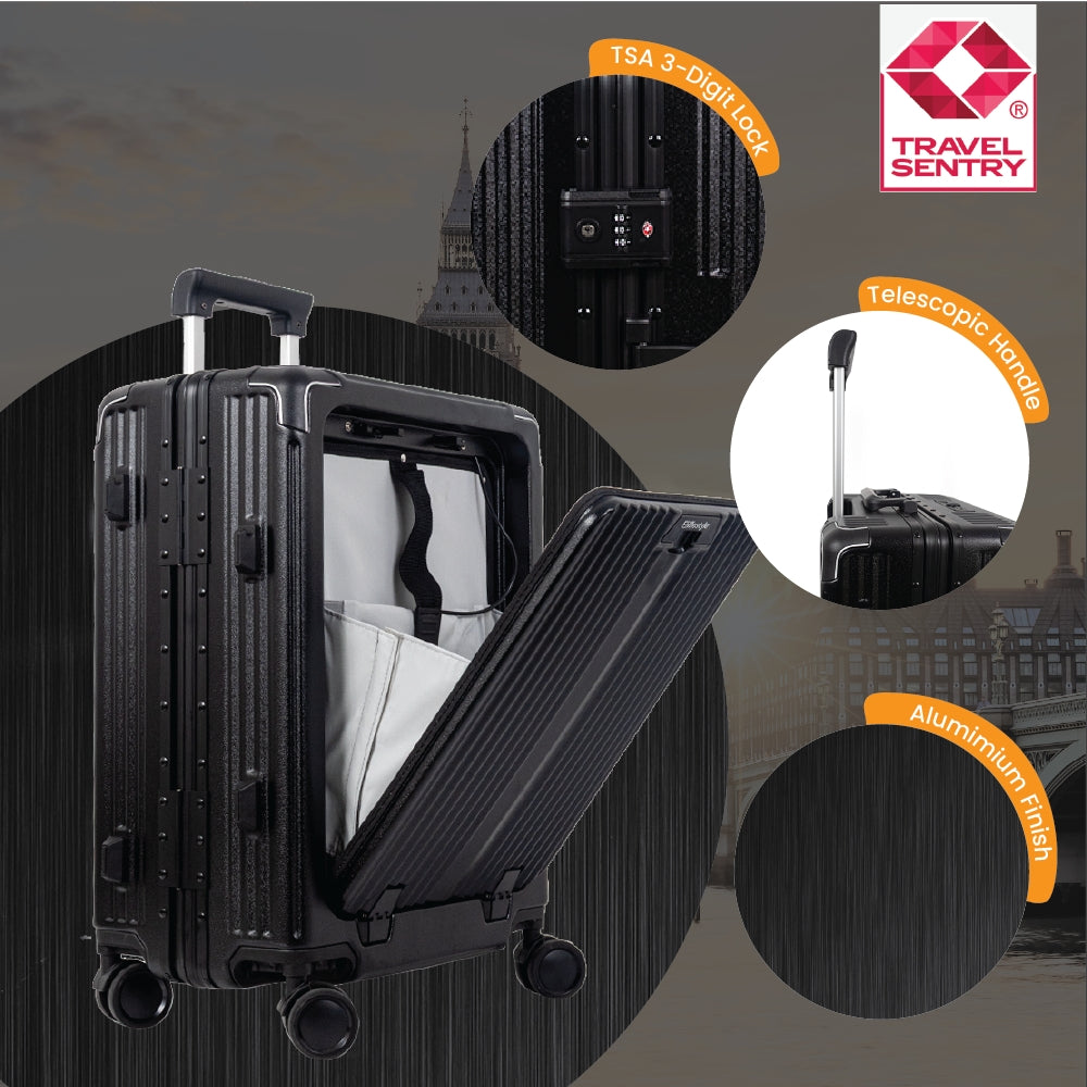 London Premium Zipper less Smart Hardshell Carry-On – Jet Black