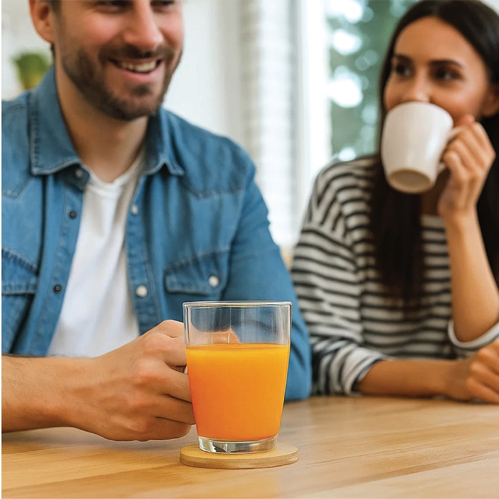 قواعد أكواب فاخرة من الخيزران للمشروبات - مجموعة من 4 قطع، بتصميمات دائرية أو مربعة