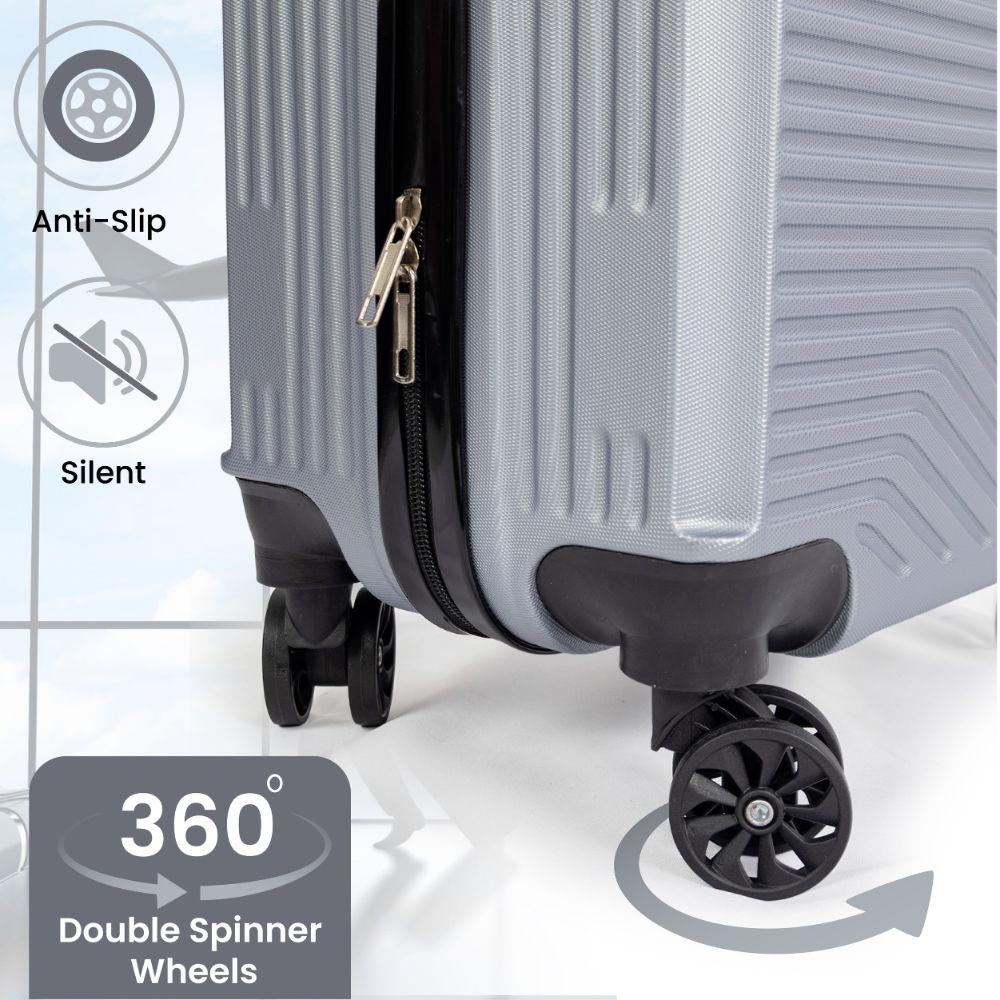 Maleta de cabina rígida Miami con ruedas giratorias de 360° – Plateada