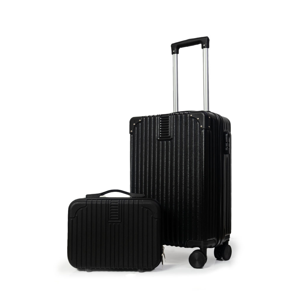 Dubai Hard Shell Carry-On Suitcase with Cosmetic Case - Jet Black