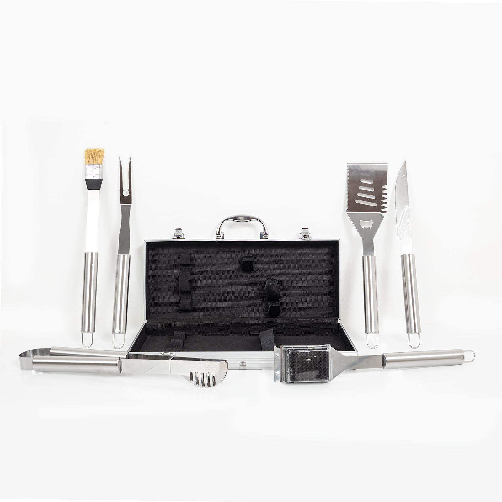 مجموعة أدوات الشواء الفاخرة المصنوعة من الفولاذ المقاوم للصدأ في حقيبة حمل - 6 قطع