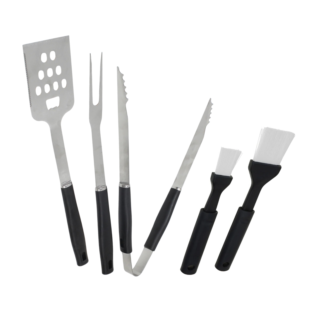 Braai Tool Set of 5- Stainless Steel Fork, Tong, Spatula & Brushes