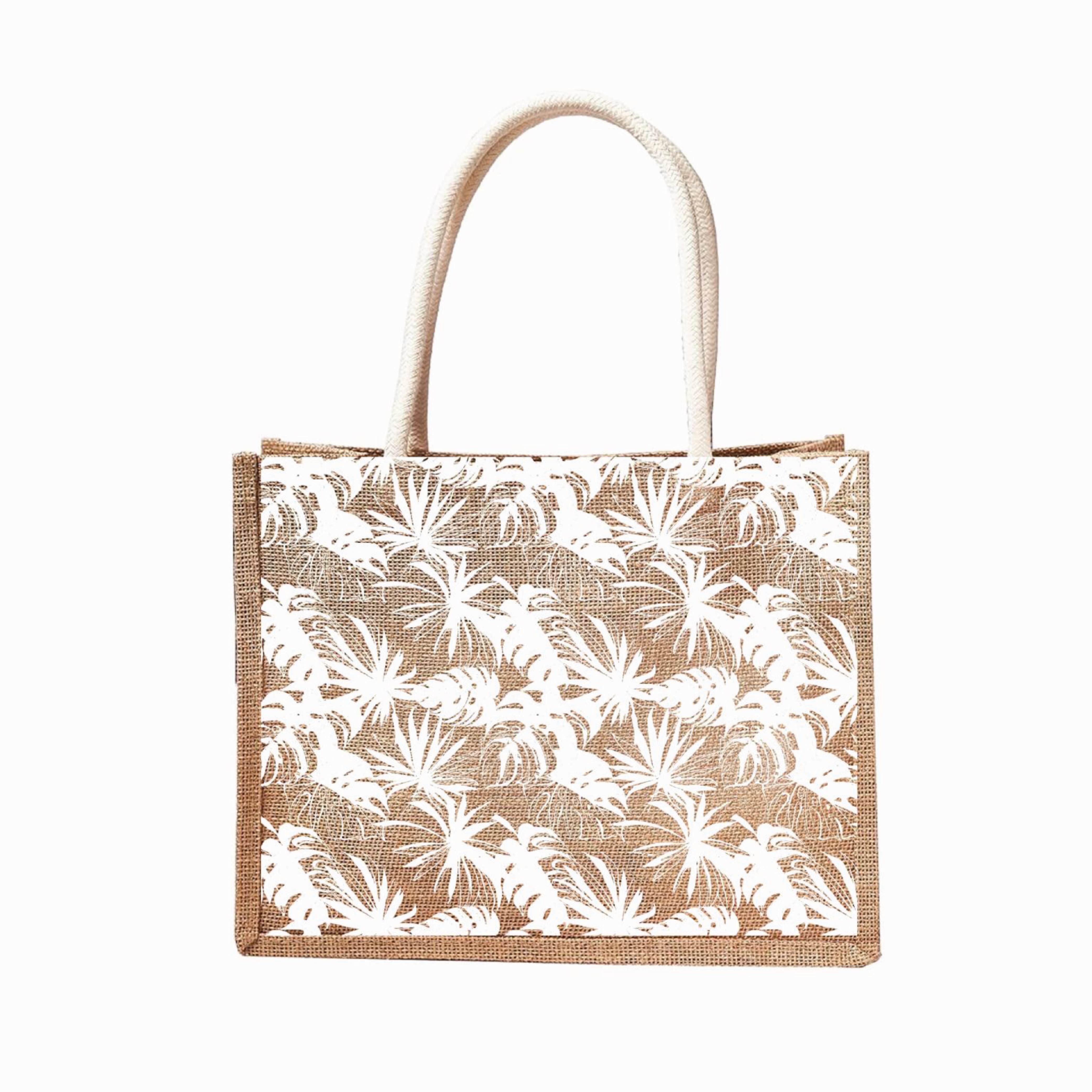 Botanical Print Reusable Jute Tote Bag | 300GSM, 18L
