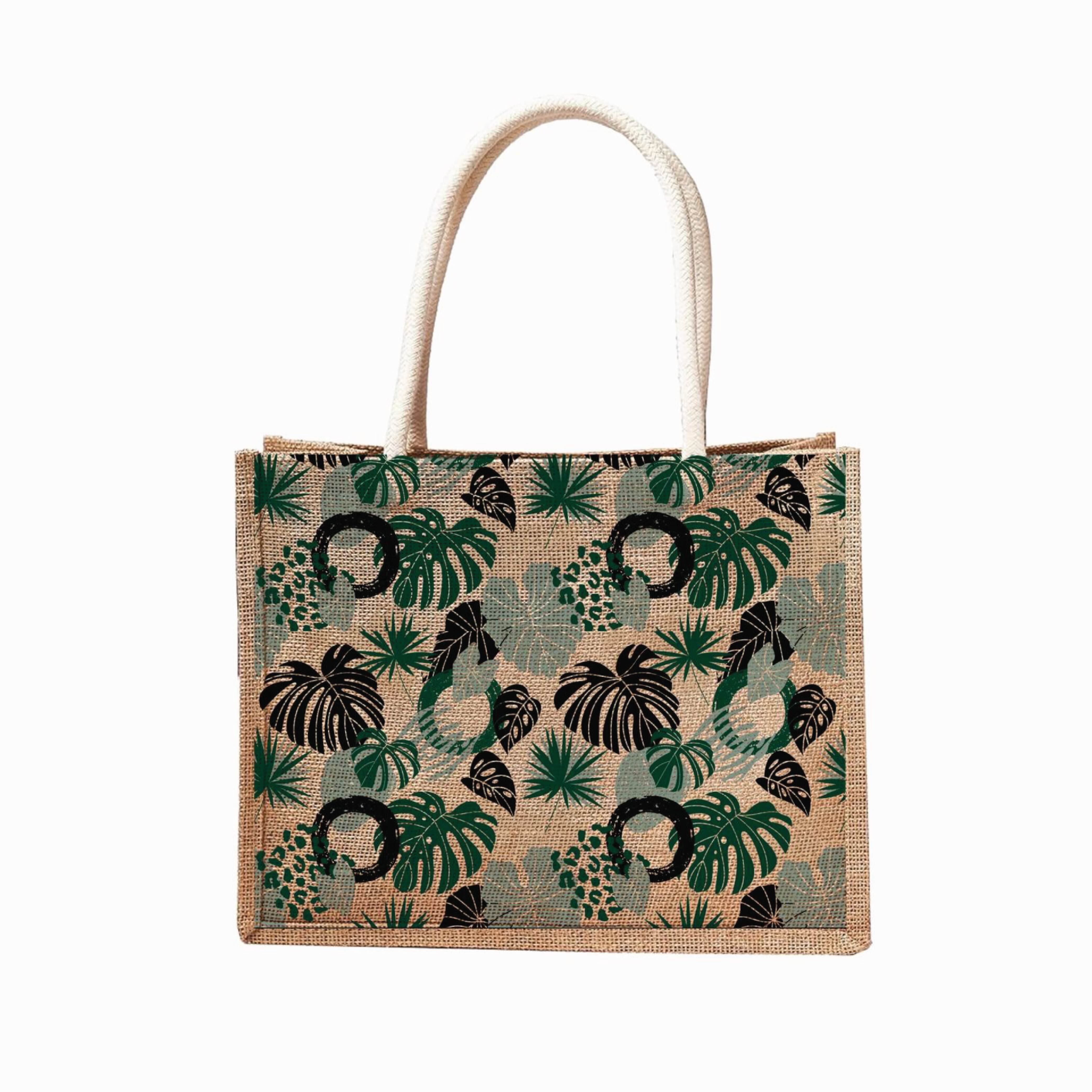 Botanical Print Reusable Jute Tote Bag | 300GSM, 18L