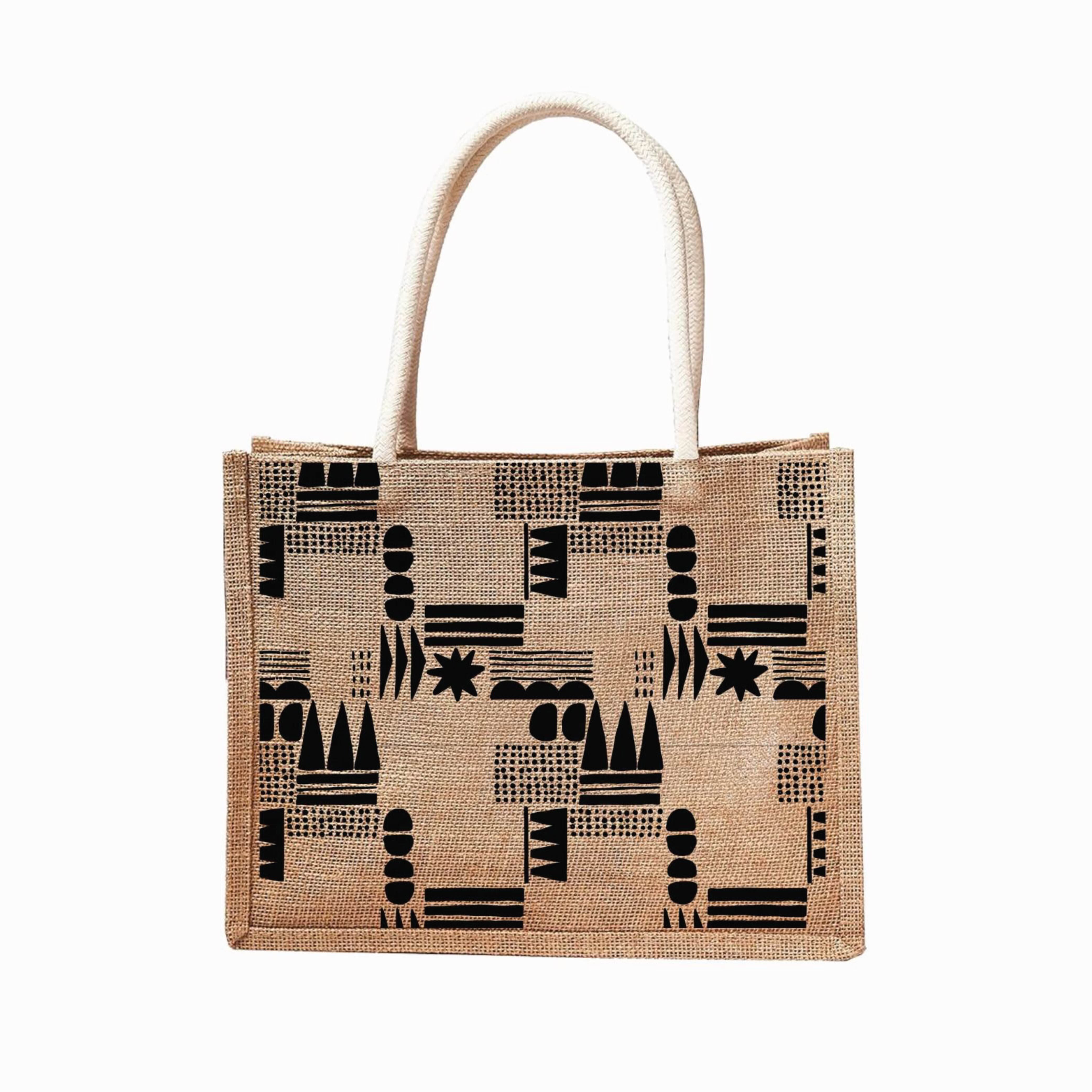 Botanical Print Reusable Jute Tote Bag | 300GSM, 18L