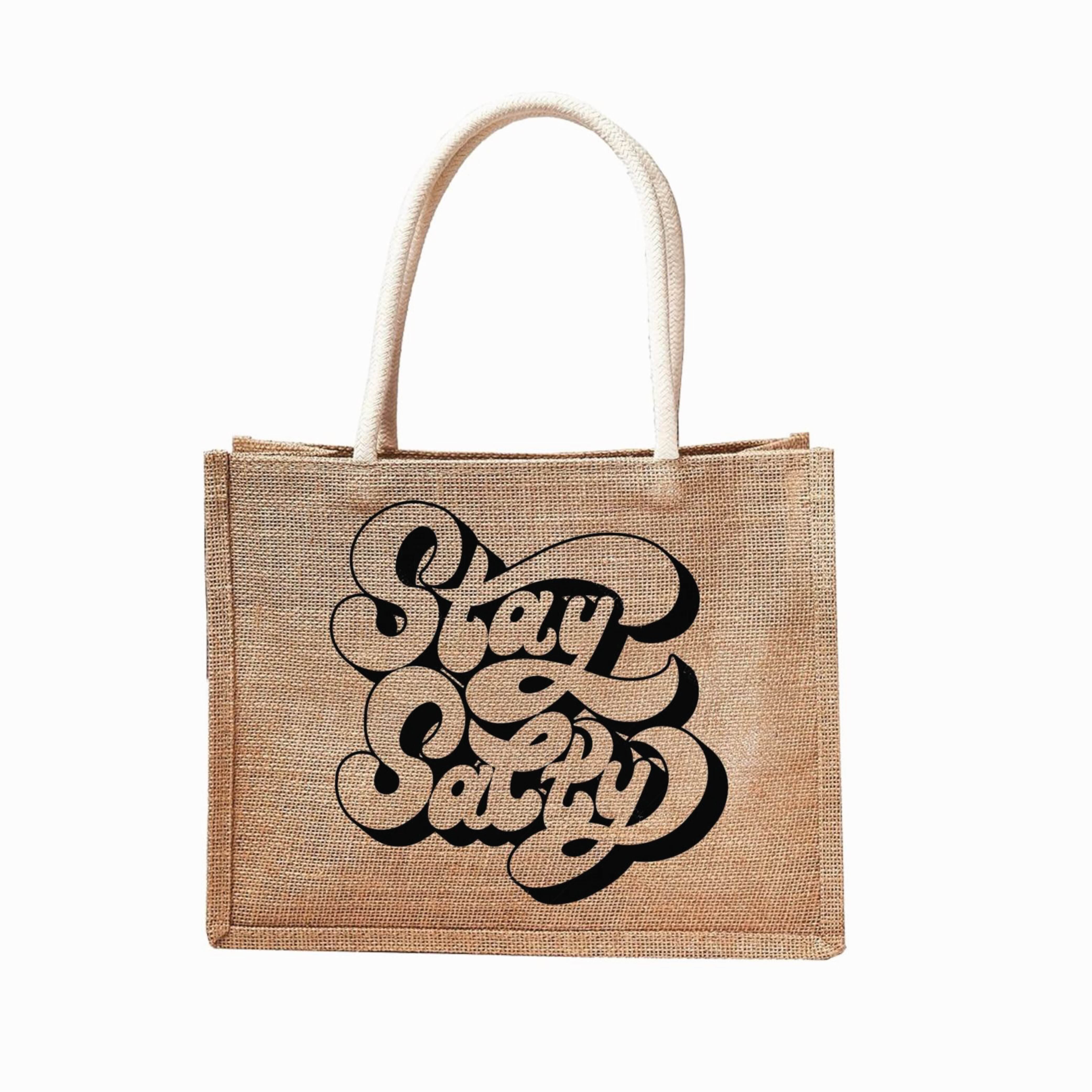 Graphic Phrases Reusable Jute Tote Bag | 300GSM, 18L