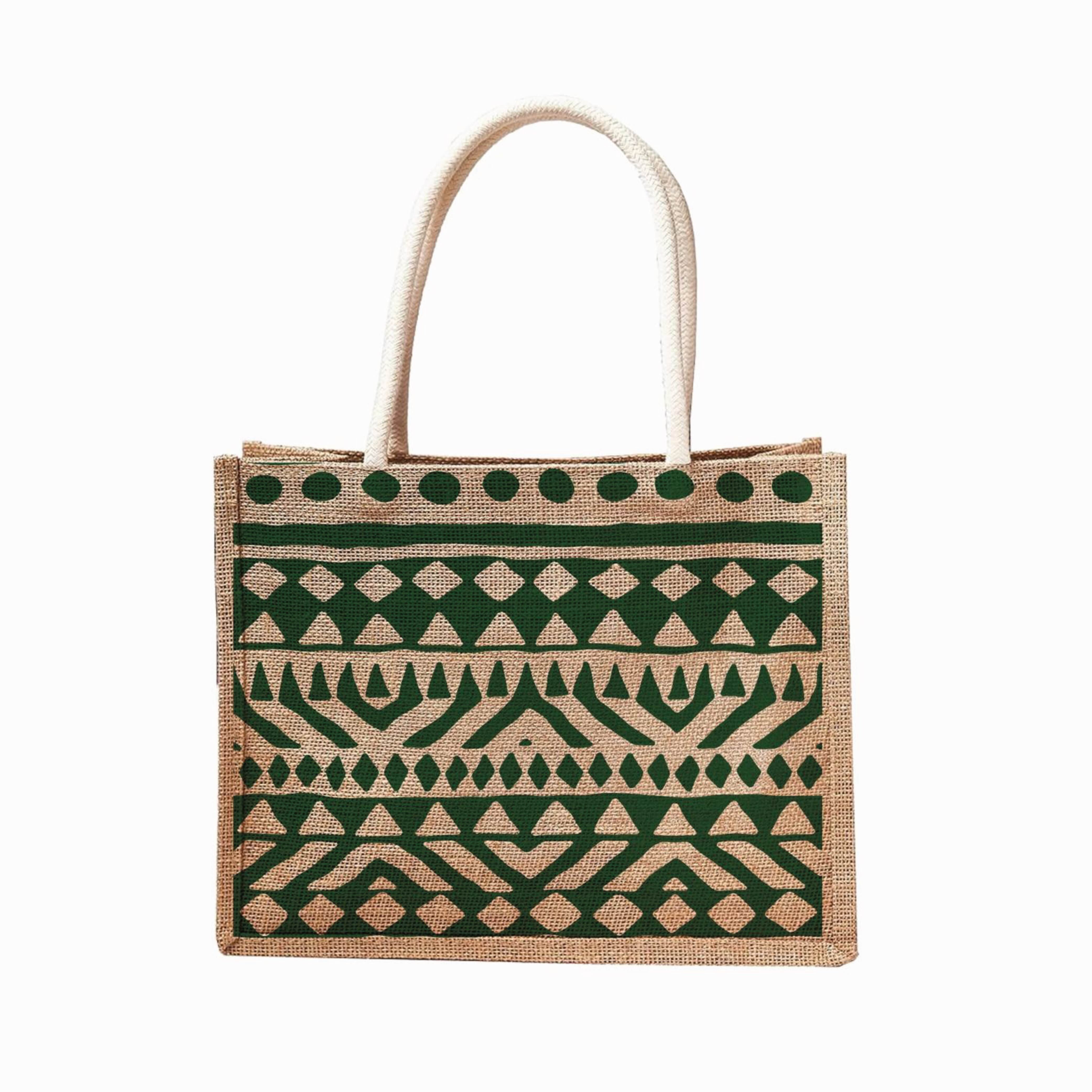 Botanical Print Reusable Jute Tote Bag | 300GSM, 18L