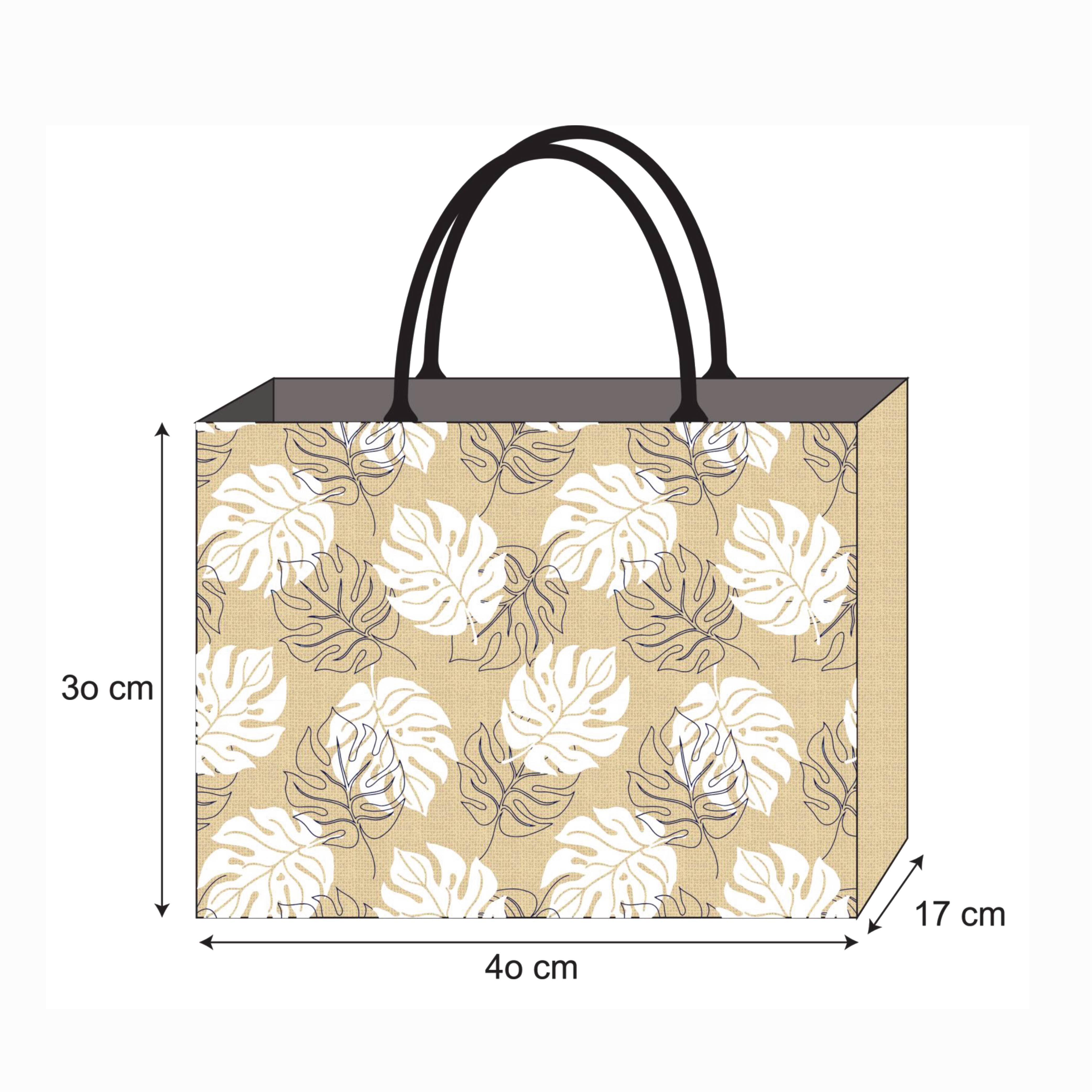 Botanical Print Reusable Jute Tote Bag | 300GSM, 18L
