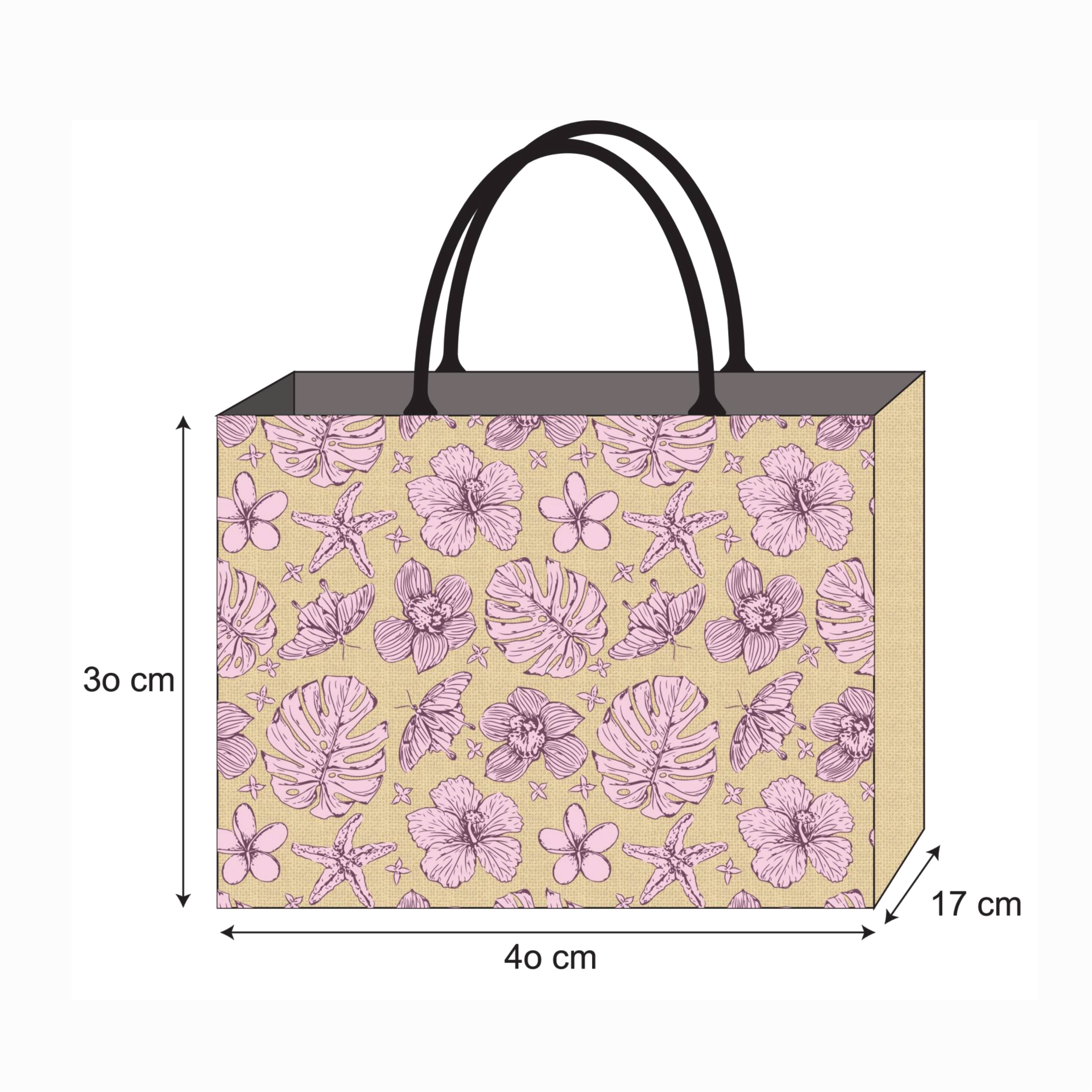 Botanical Print Reusable Jute Tote Bag | 300GSM, 18L
