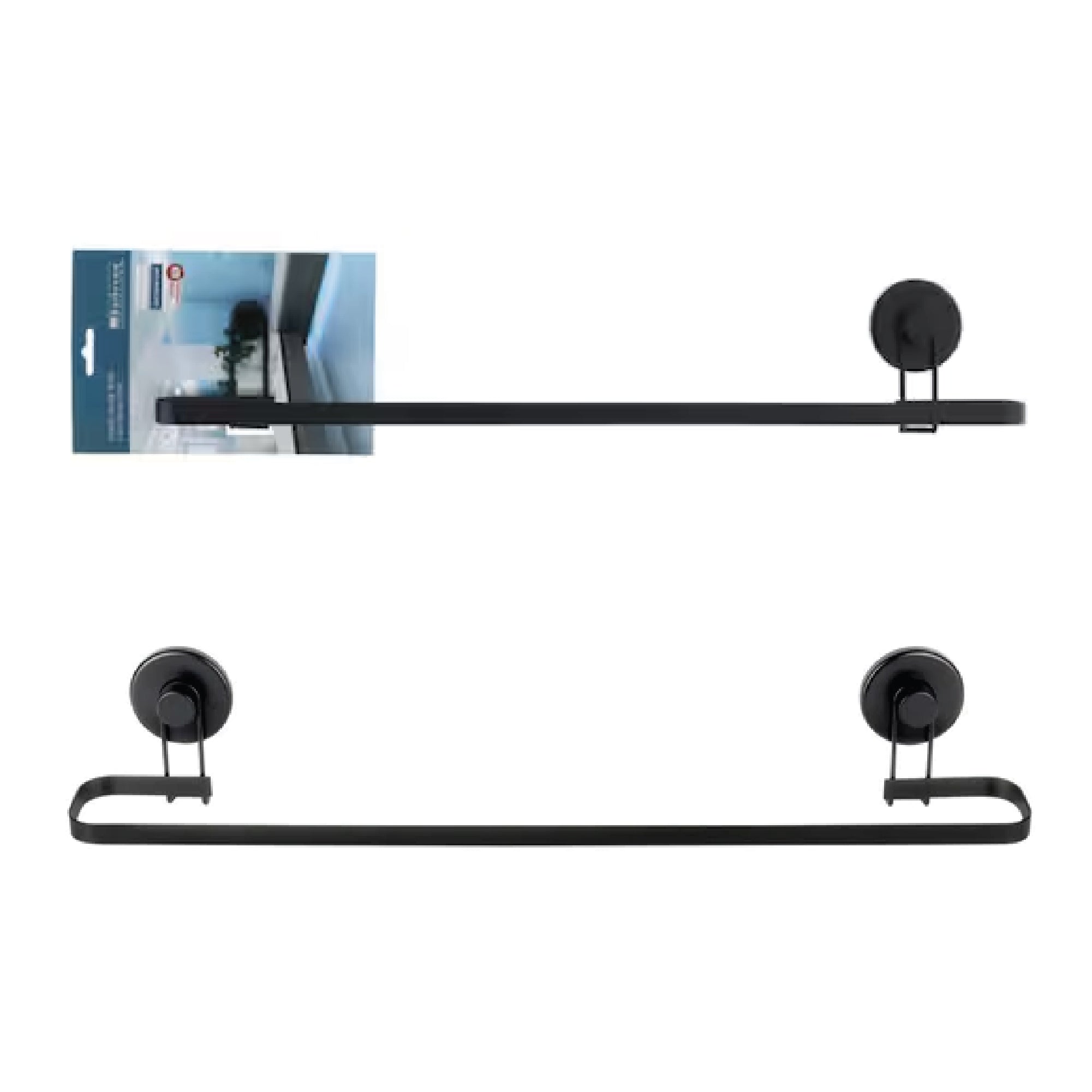 Wall Mounted Bathroom Towel Rack with Suction Cups – Matt Black, 60x11cm