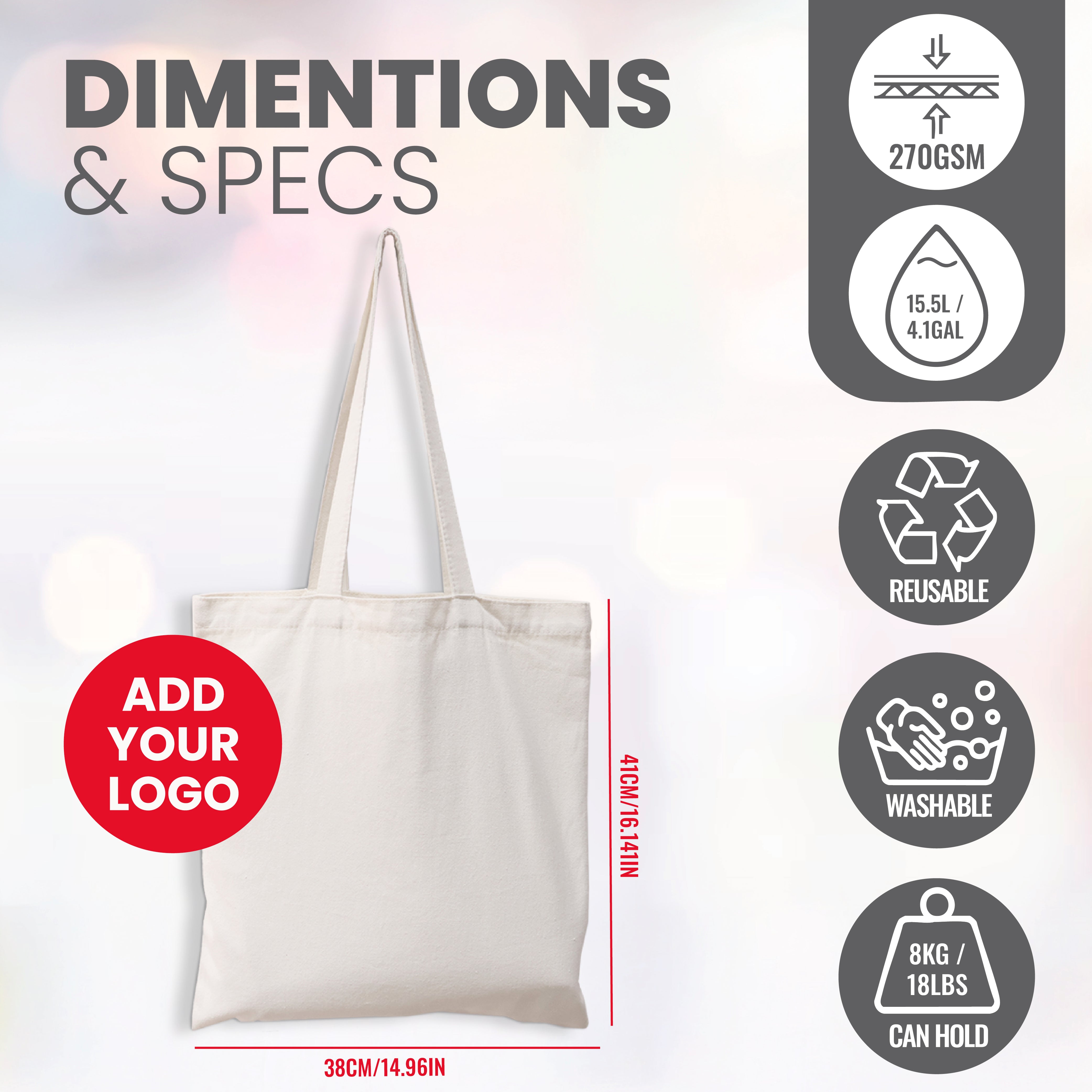 CAN02 - Plain Reusable Canvas Tote Bag | 270GSM, 18L