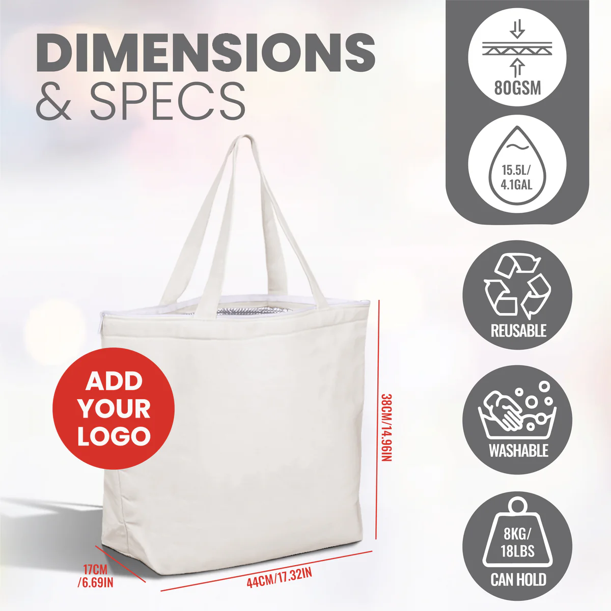 CAN03_C - Reusable Insulated Canvas Cooler Tote Bag | 270GSM, 27L