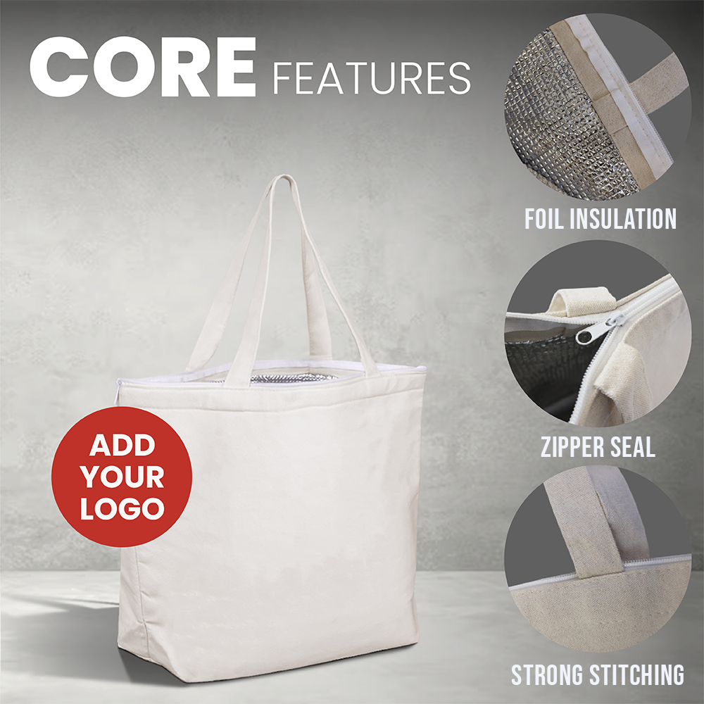 CAN-C03-COOL - Cool Reusable Insulated Canvas Cooler Tote Bag | 270GSM, 27L