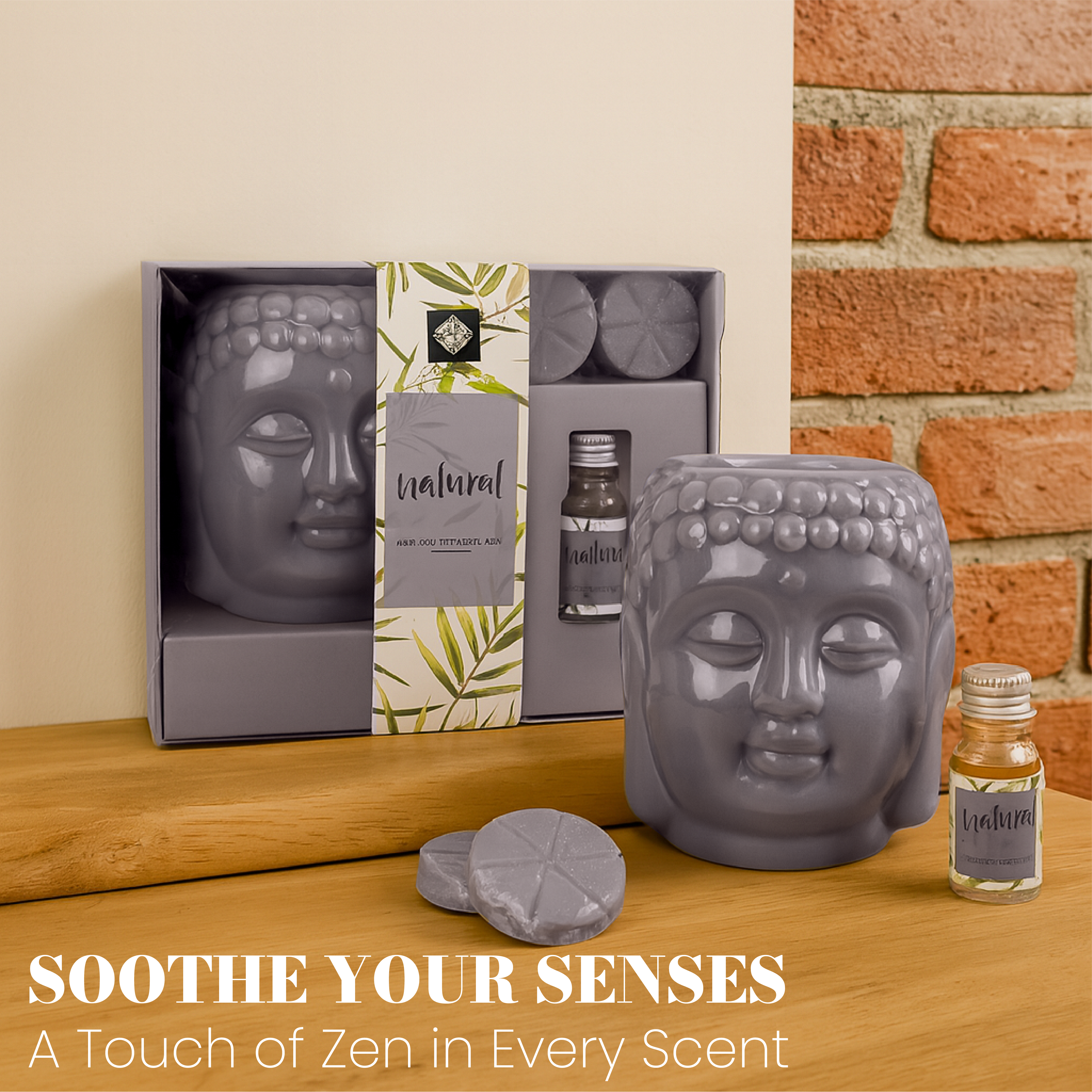 Fragrance Set with 2 Candles & 10ml Fragrance Bottle - Buddha Design