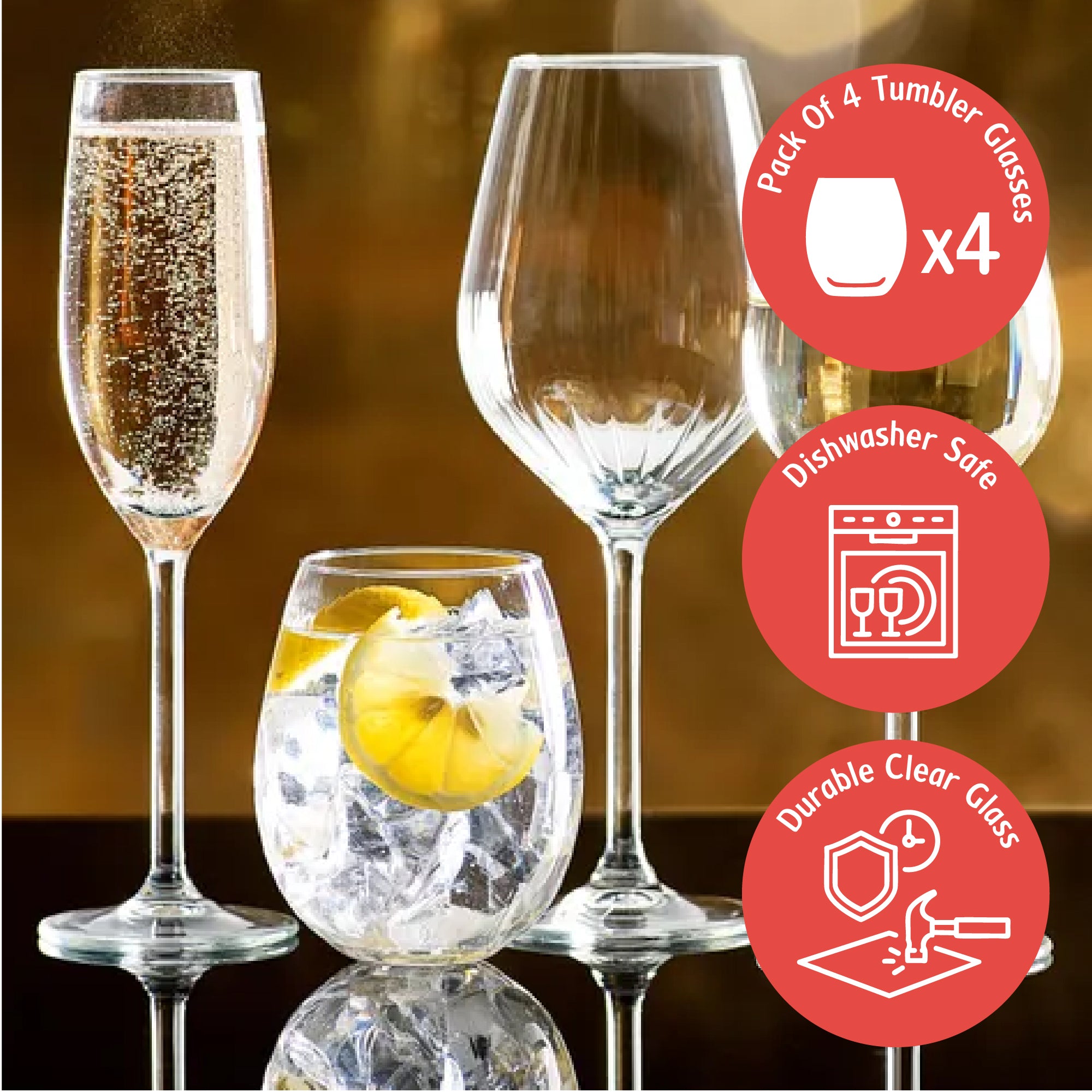 أكواب ويسكي مستديرة فاخرة وأكواب شرب - مجموعة من 4 قطع × 440 مل