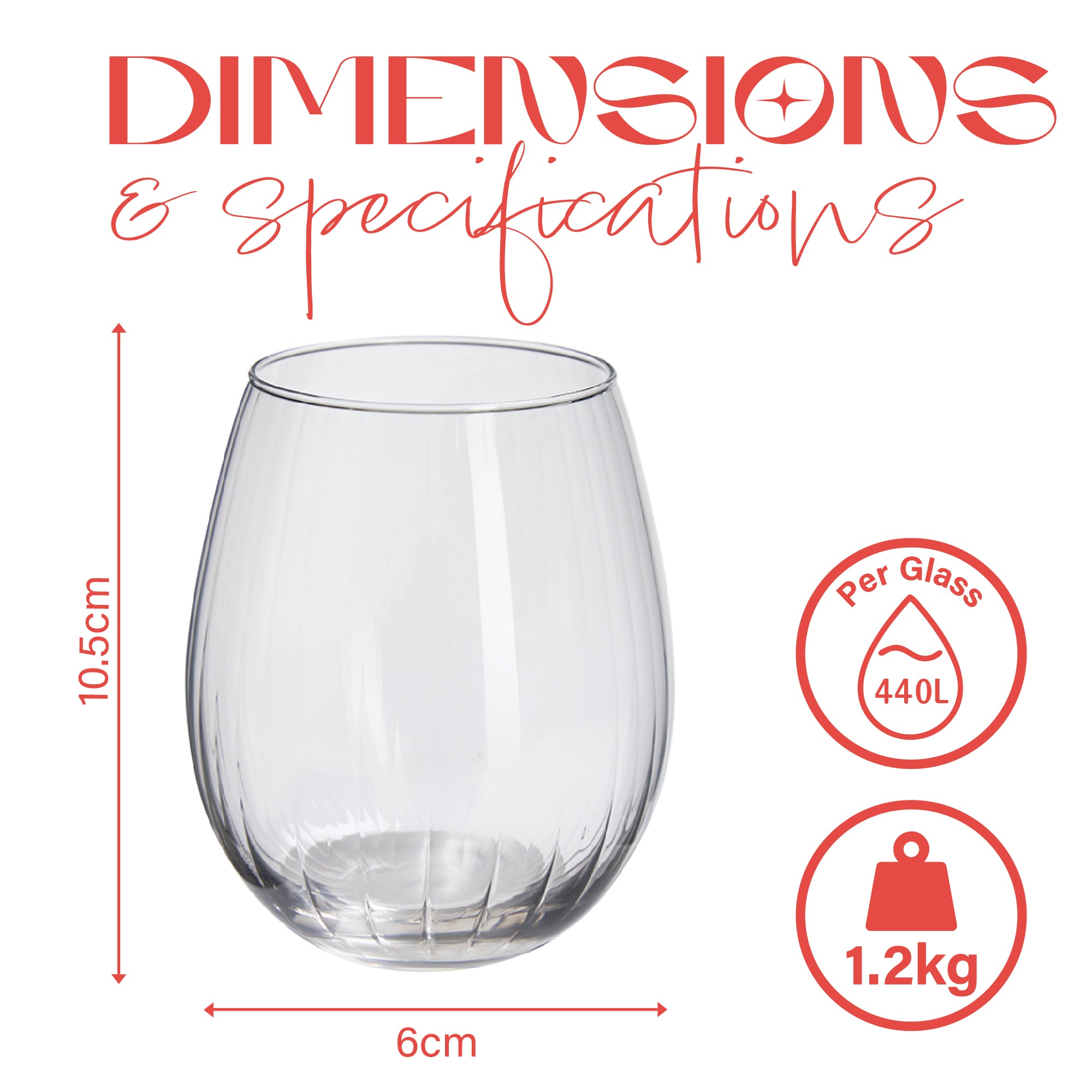 أكواب ويسكي مستديرة فاخرة وأكواب شرب - مجموعة من 4 قطع × 440 مل