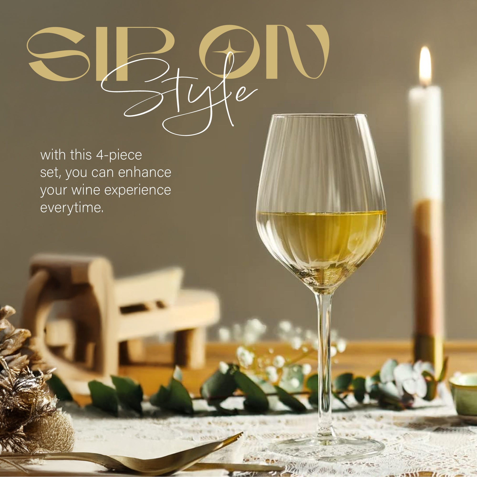 كؤوس نبيذ أحمر مخططة فاخرة وكؤوس نبيذ أبيض - مجموعة من 4 قطع × 380 مل