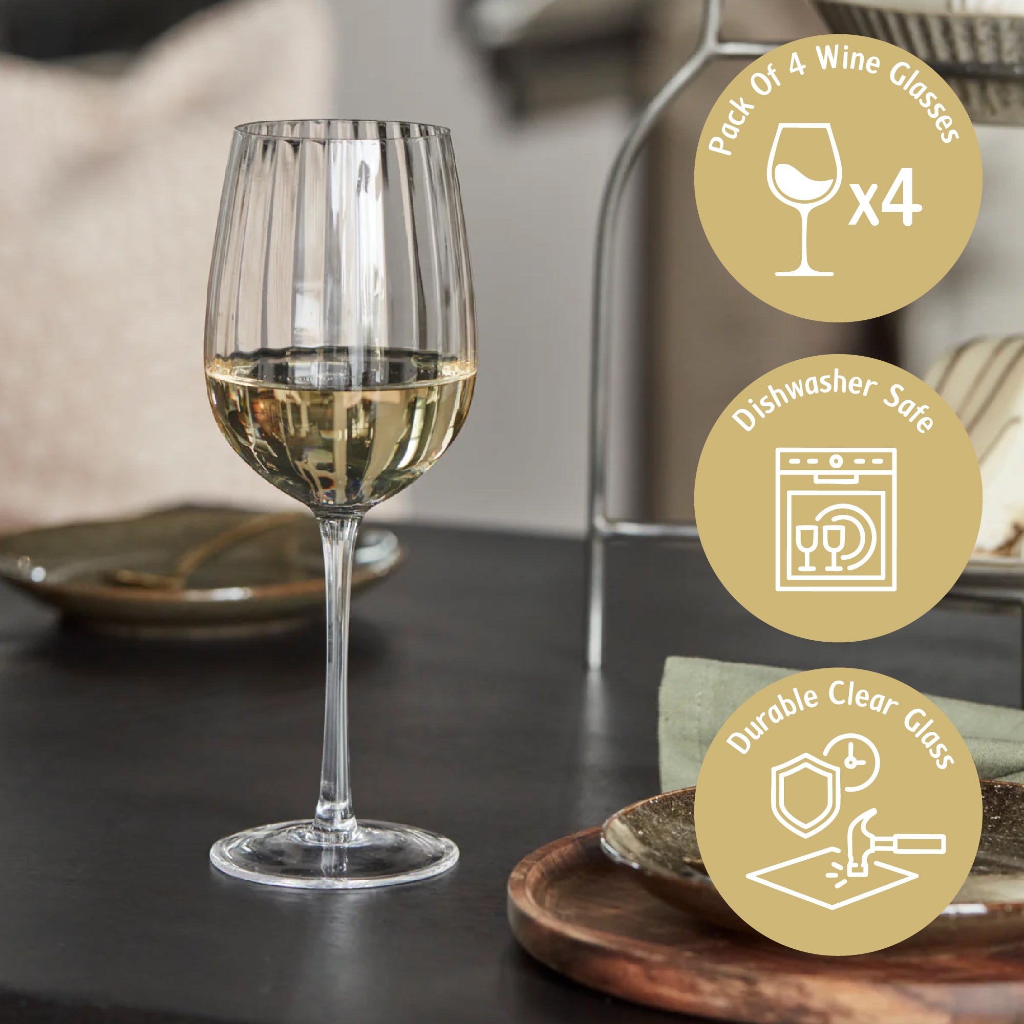 كؤوس نبيذ أحمر مخططة فاخرة وكؤوس نبيذ أبيض - مجموعة من 4 قطع × 380 مل