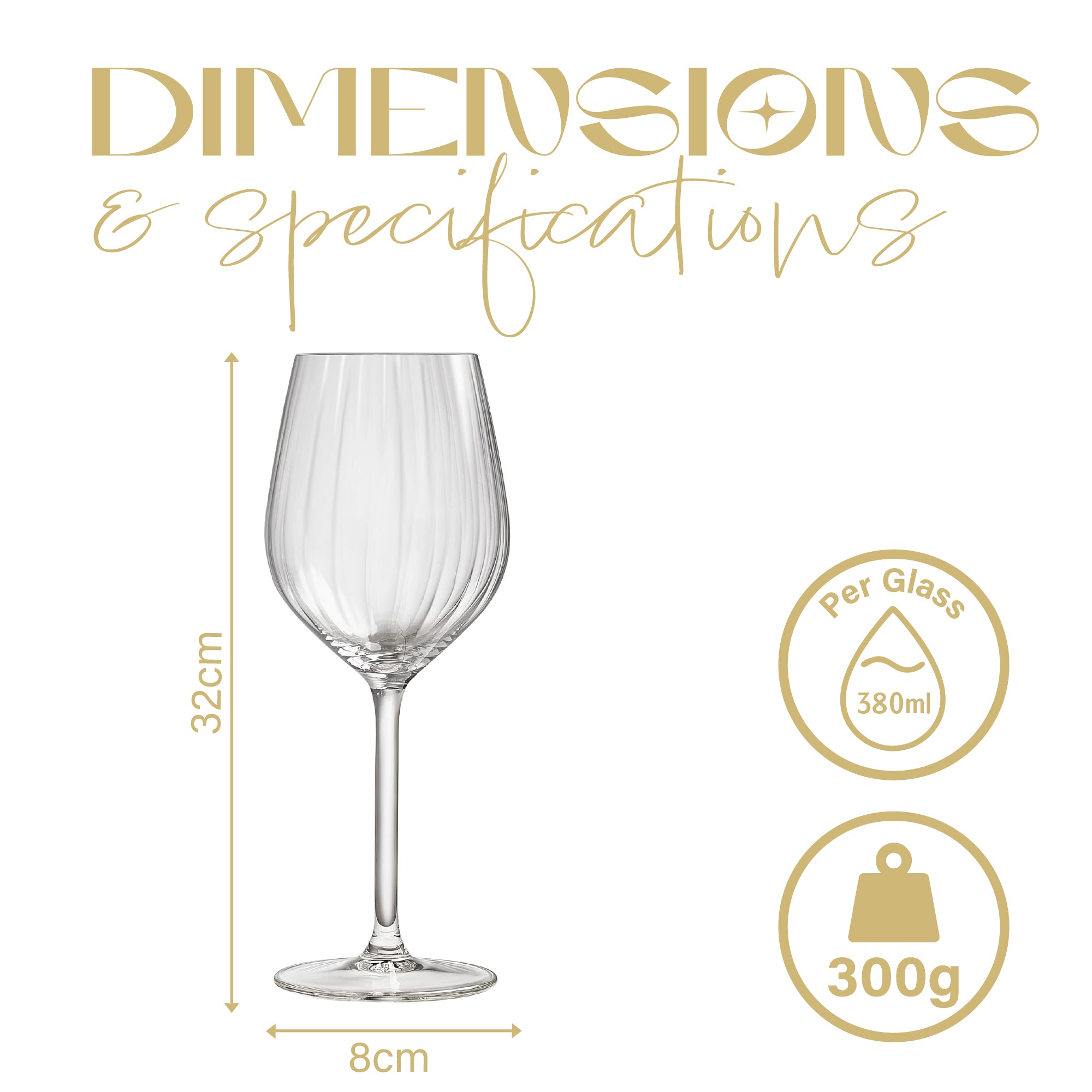 كؤوس نبيذ أحمر مخططة فاخرة وكؤوس نبيذ أبيض - مجموعة من 4 قطع × 380 مل