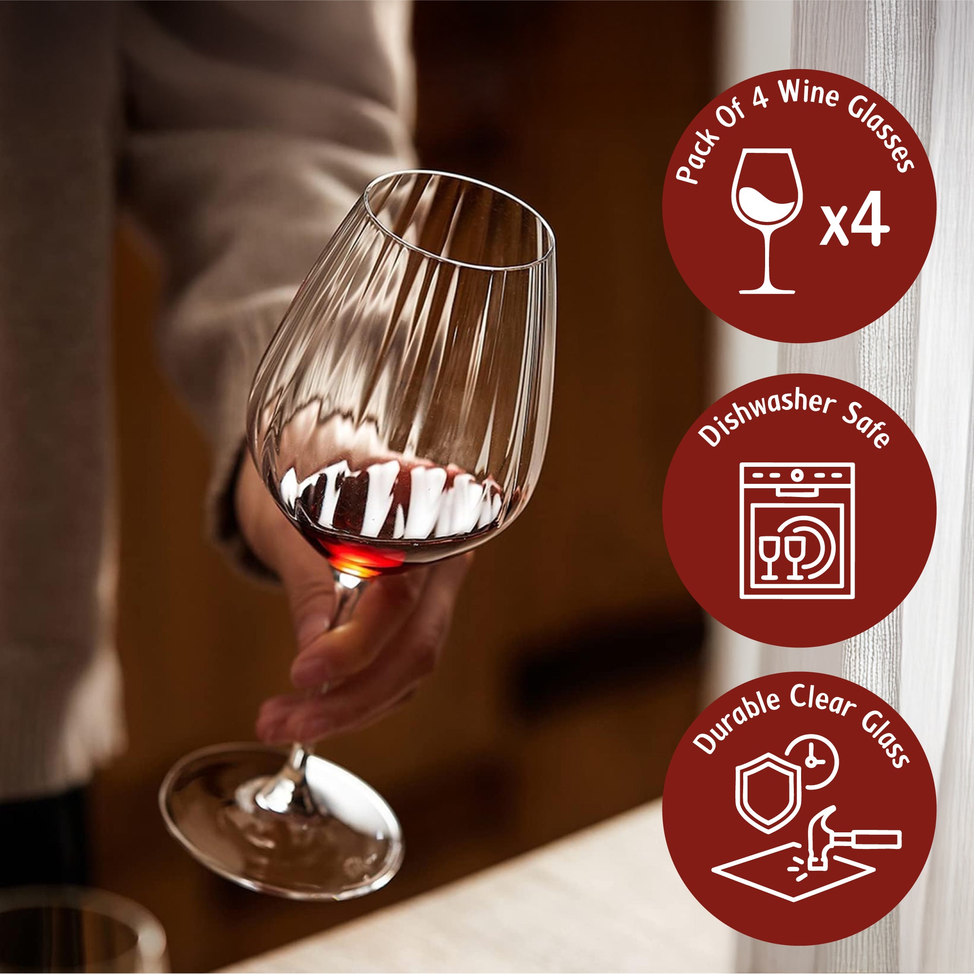 كؤوس نبيذ أحمر مخططة فاخرة وكؤوس نبيذ أبيض - مجموعة من 4 قطع × 500 مل