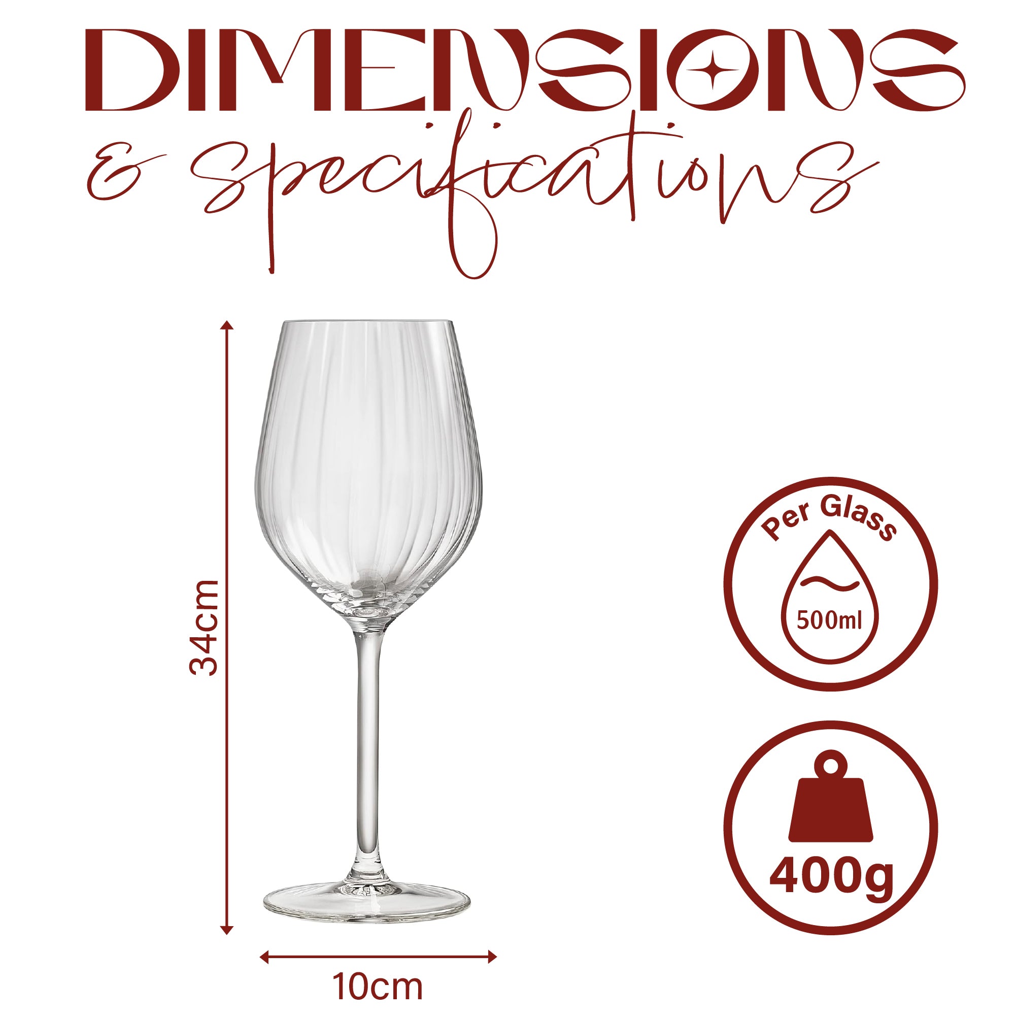 كؤوس نبيذ أحمر مخططة فاخرة وكؤوس نبيذ أبيض - مجموعة من 4 قطع × 500 مل
