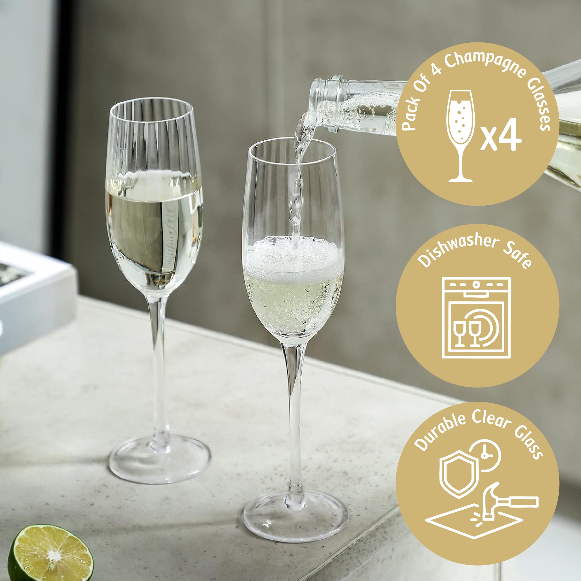 أكواب الشمبانيا وكؤوس الشمبانيا - مجموعة من 4 قطع (210 مل)