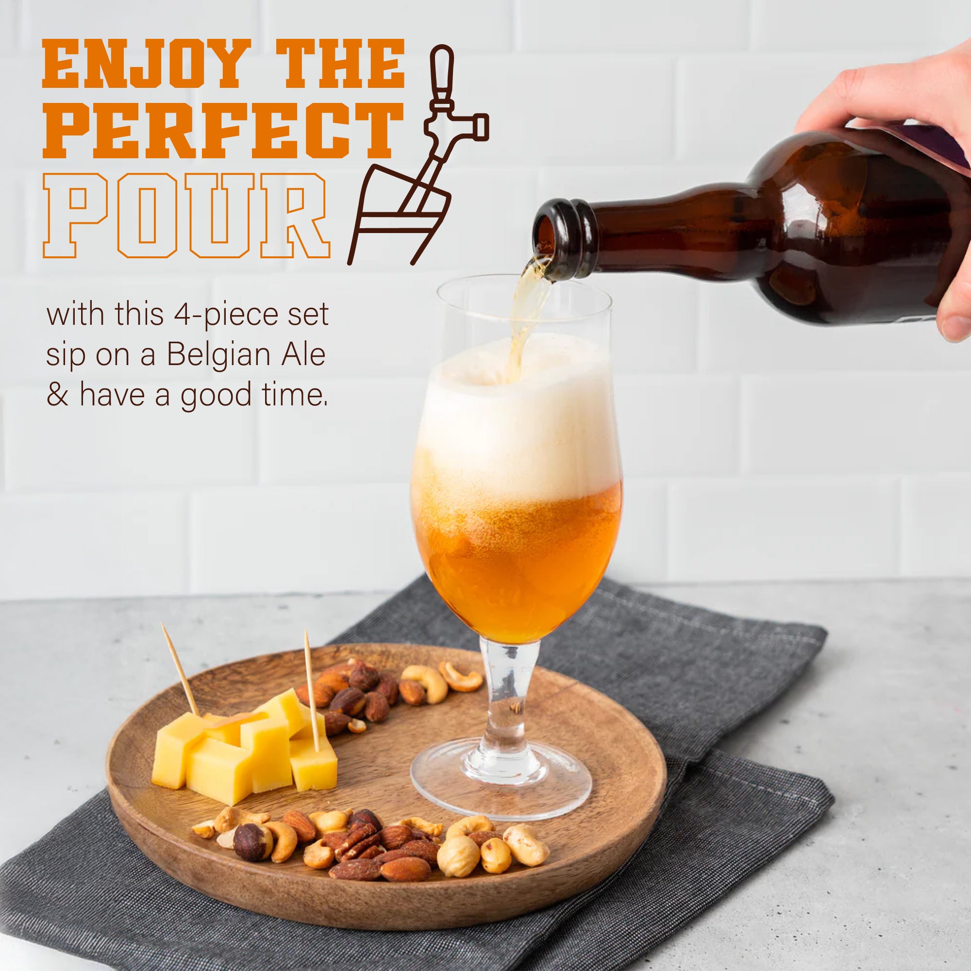 Juego de 4 vasos de cerveza premium de 370 ml: aptos para lavavajillas, vidrio transparente duradero.