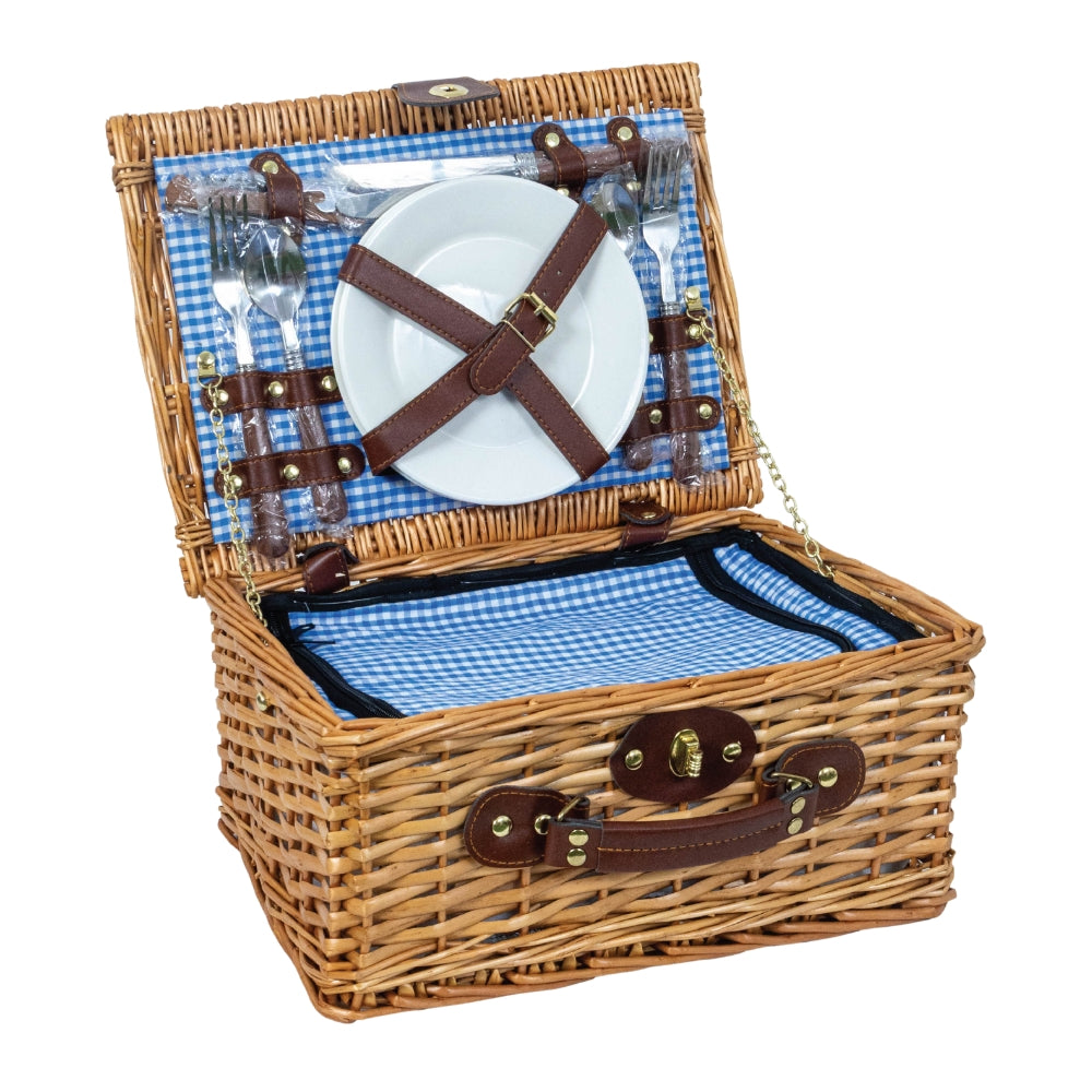 Compact 2-Person Wicker Picnic Basket Set - Red/Blue
