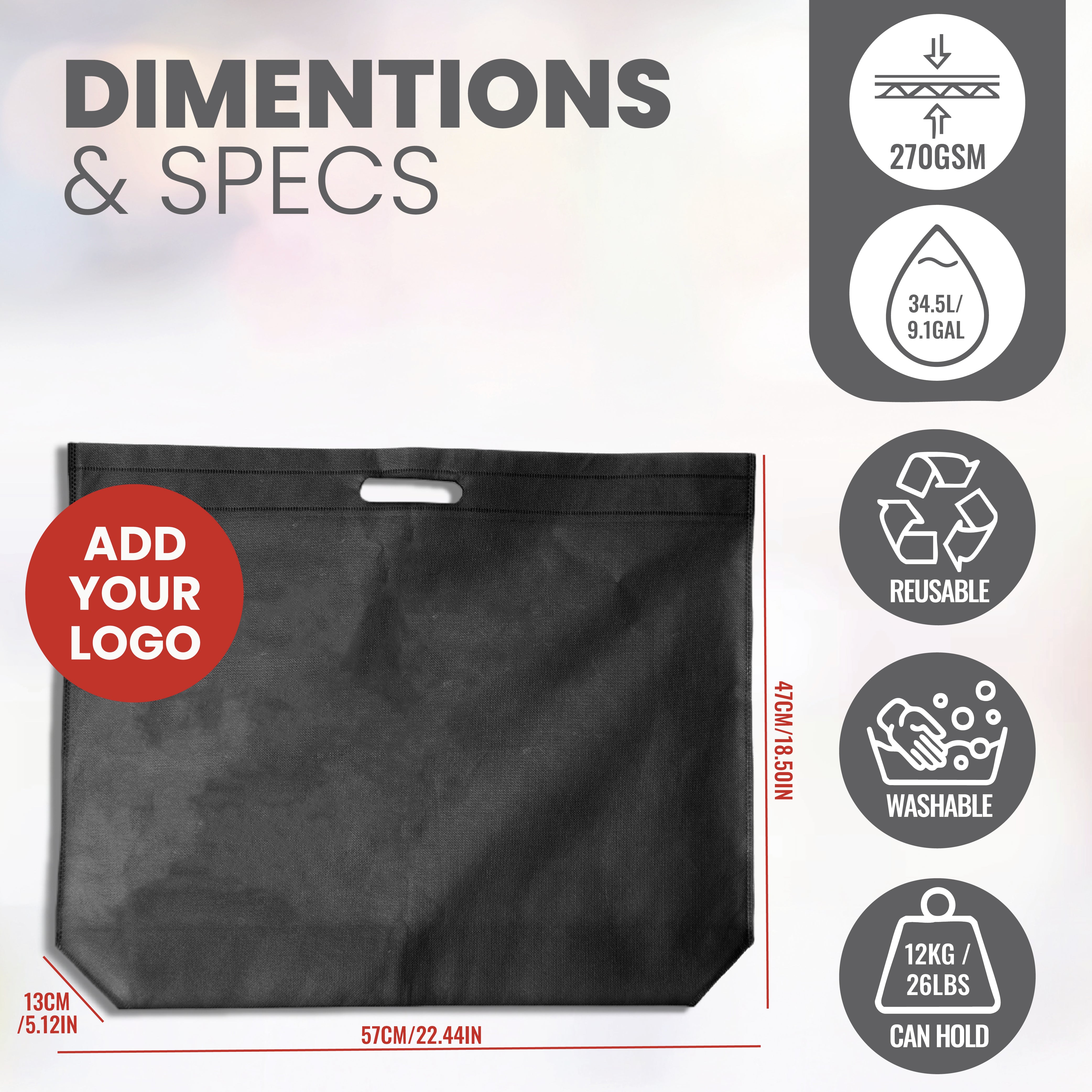 DSC01-L - Large Reusable Non-Woven Die Cut Shopping Bag | 70GSM, 35L